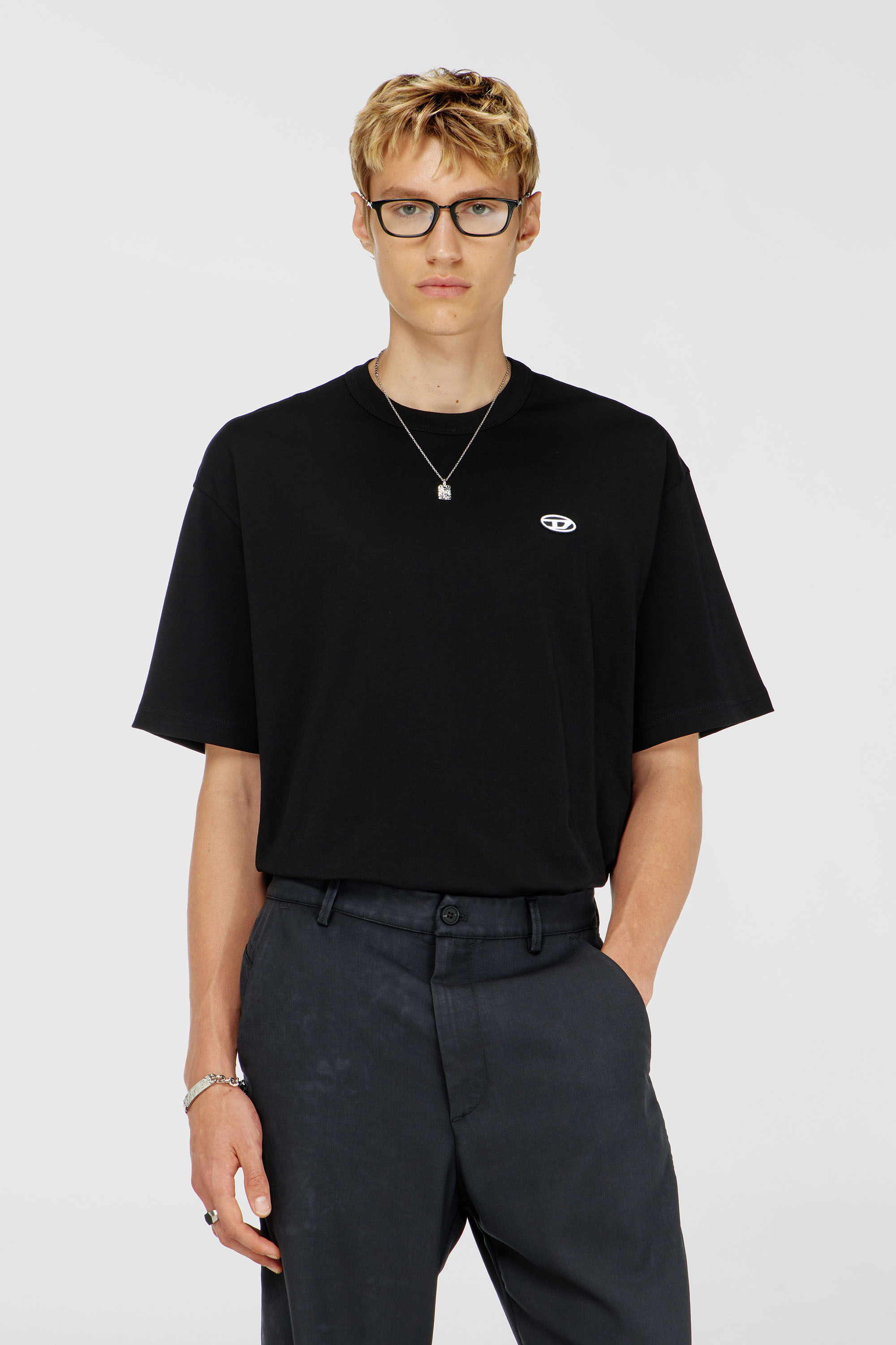 Diesel - T-WASH-MOON-T92, Man's Cotton T-shirt with Oval D logo and graphic in Black - 1