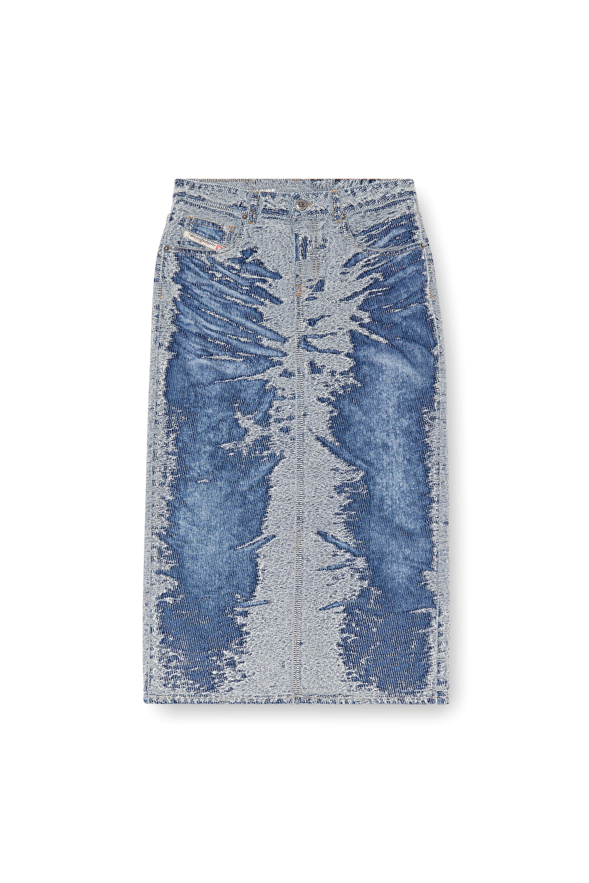 Diesel - DE-SKYE-S, Woman's Midi skirt in distressed jacquard denim in Light Blue - 2