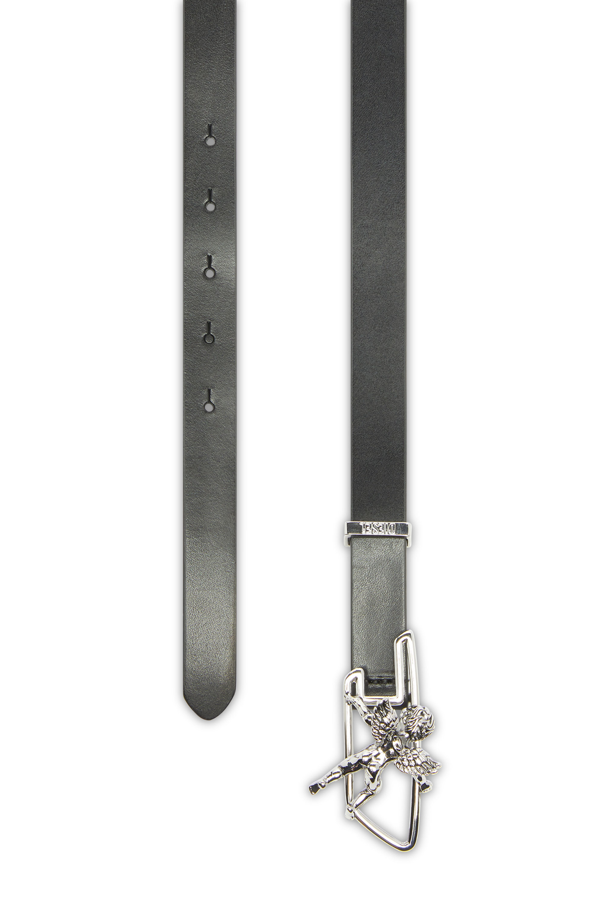 Diesel - B-D LINE W ANGEL 20, Woman's 2cm leather belt with cherub D outline buckle in Black - 2