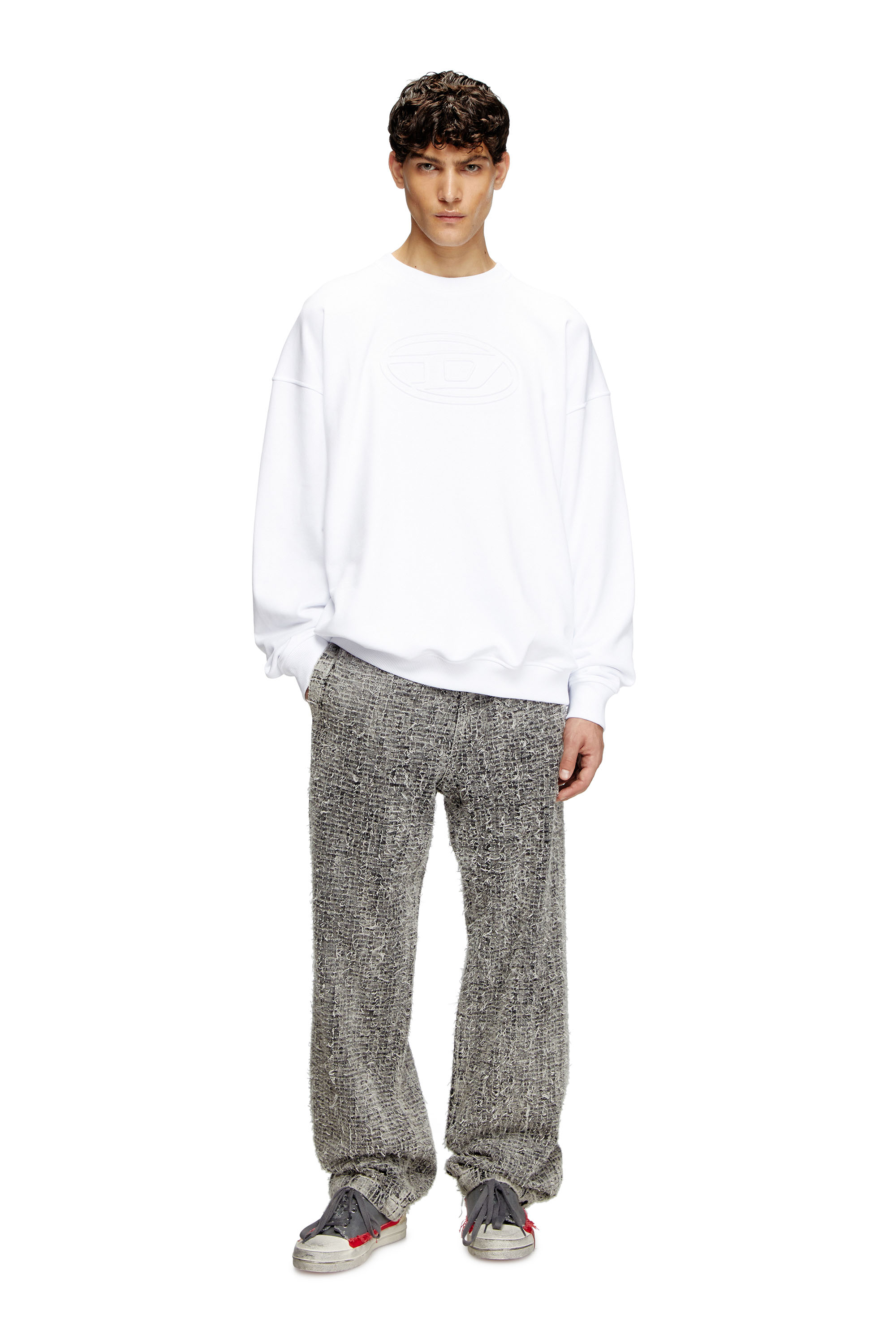 Diesel - S-MART-BIGOVAL, Man's Sweatshirt with embossed Oval D in White - 1