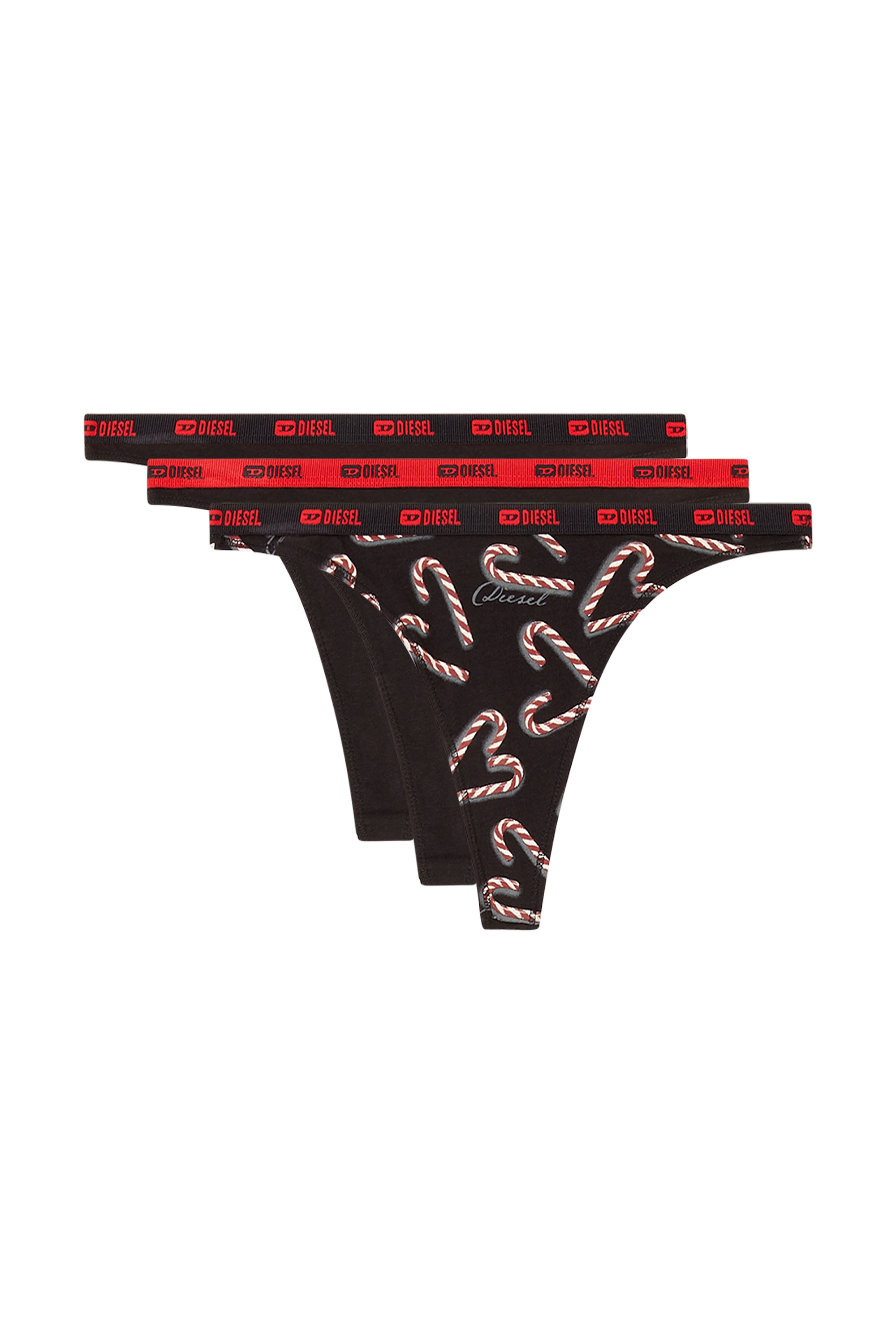 Diesel - STARS-UTLT-3PACK, Woman's Three-pack thongs with candy cane print in Black - 2