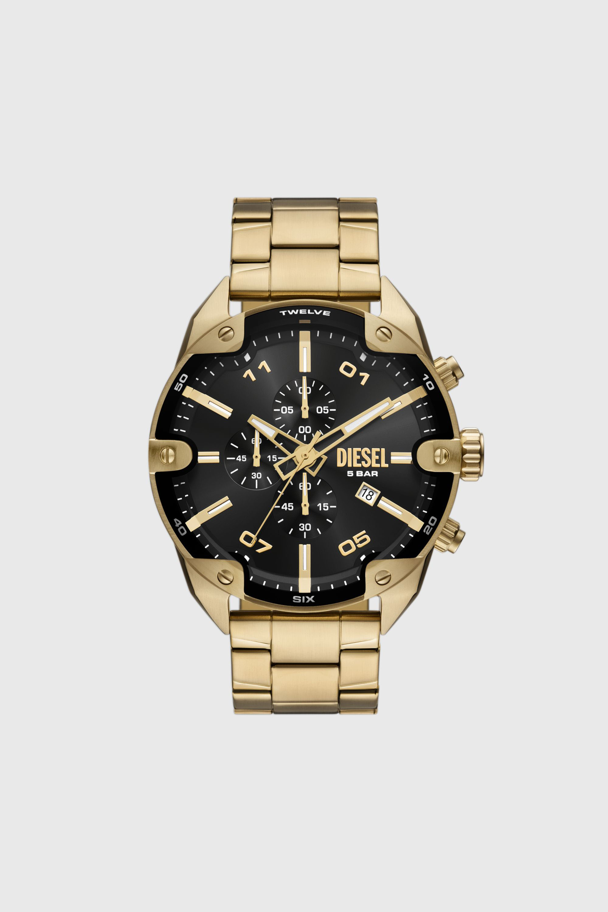 Diesel - DZ4678, Man's Diesel Spiked Chronograph Gold-Tone Stainless Steel Watch in Gold - 1