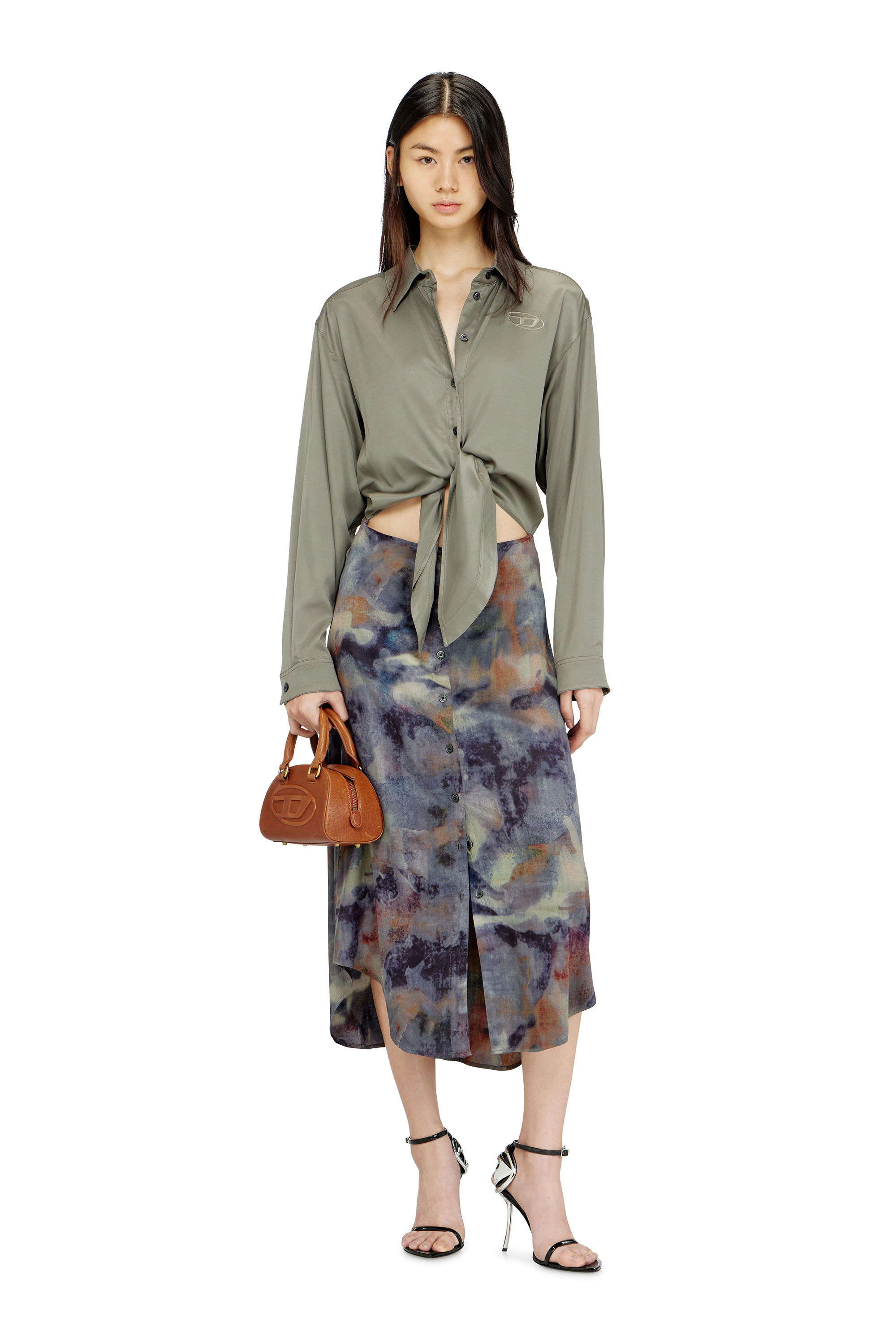 Diesel - D-ELTA, Woman's Satin midi dress with knotted top in null - 1