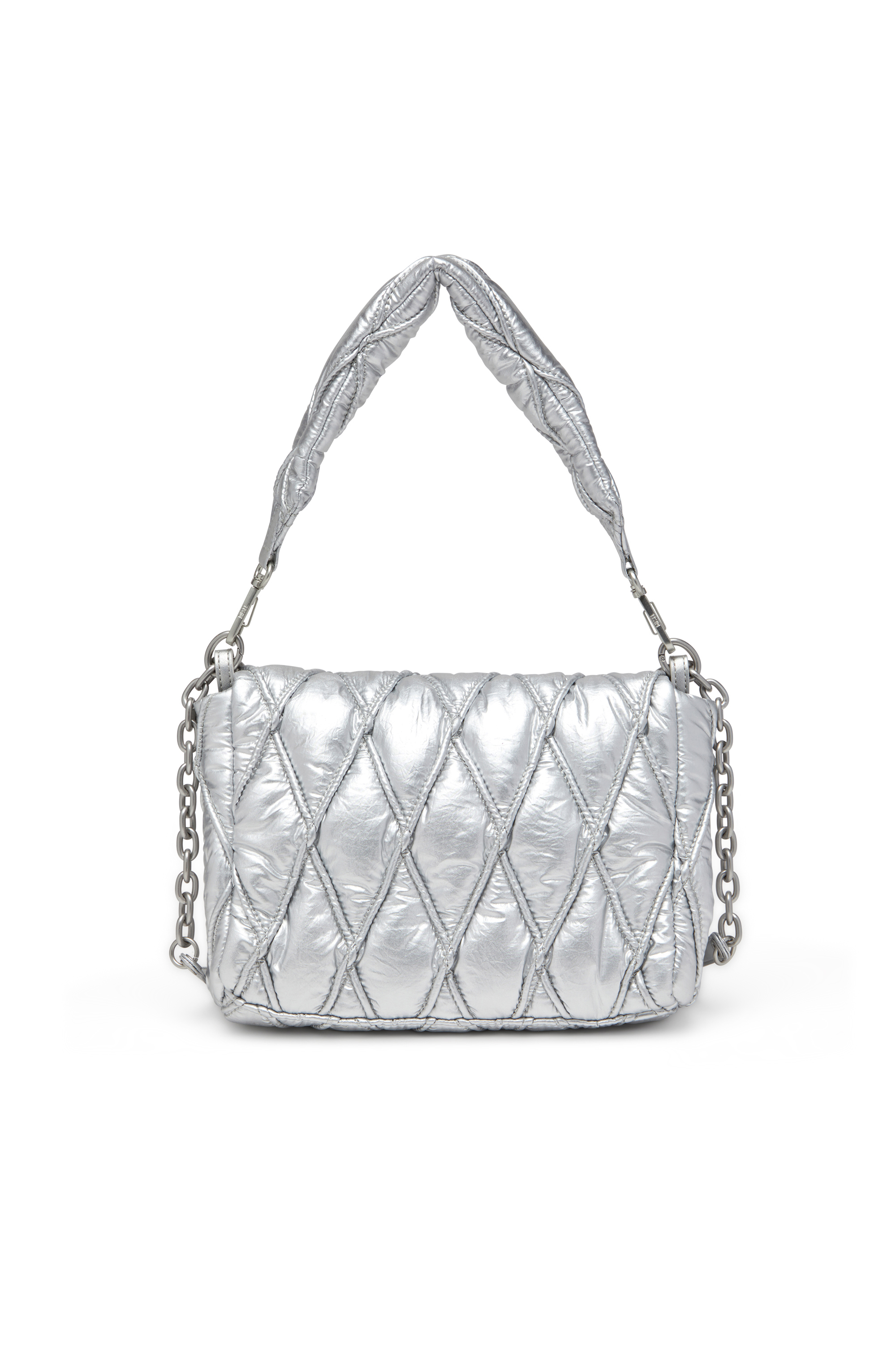 Diesel - CHARM-D SHOULDER M, Woman's Charm-D M-Shoulder bag in quilted metallic nylon in Silver - 3