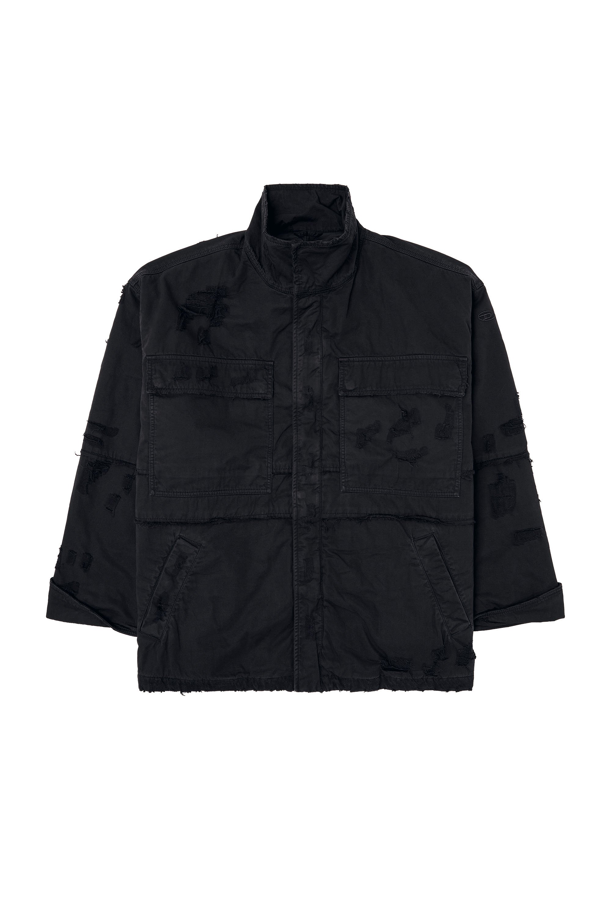 Diesel - J-OISE, Man's Utility jacket in ripped dobby in Black - 3