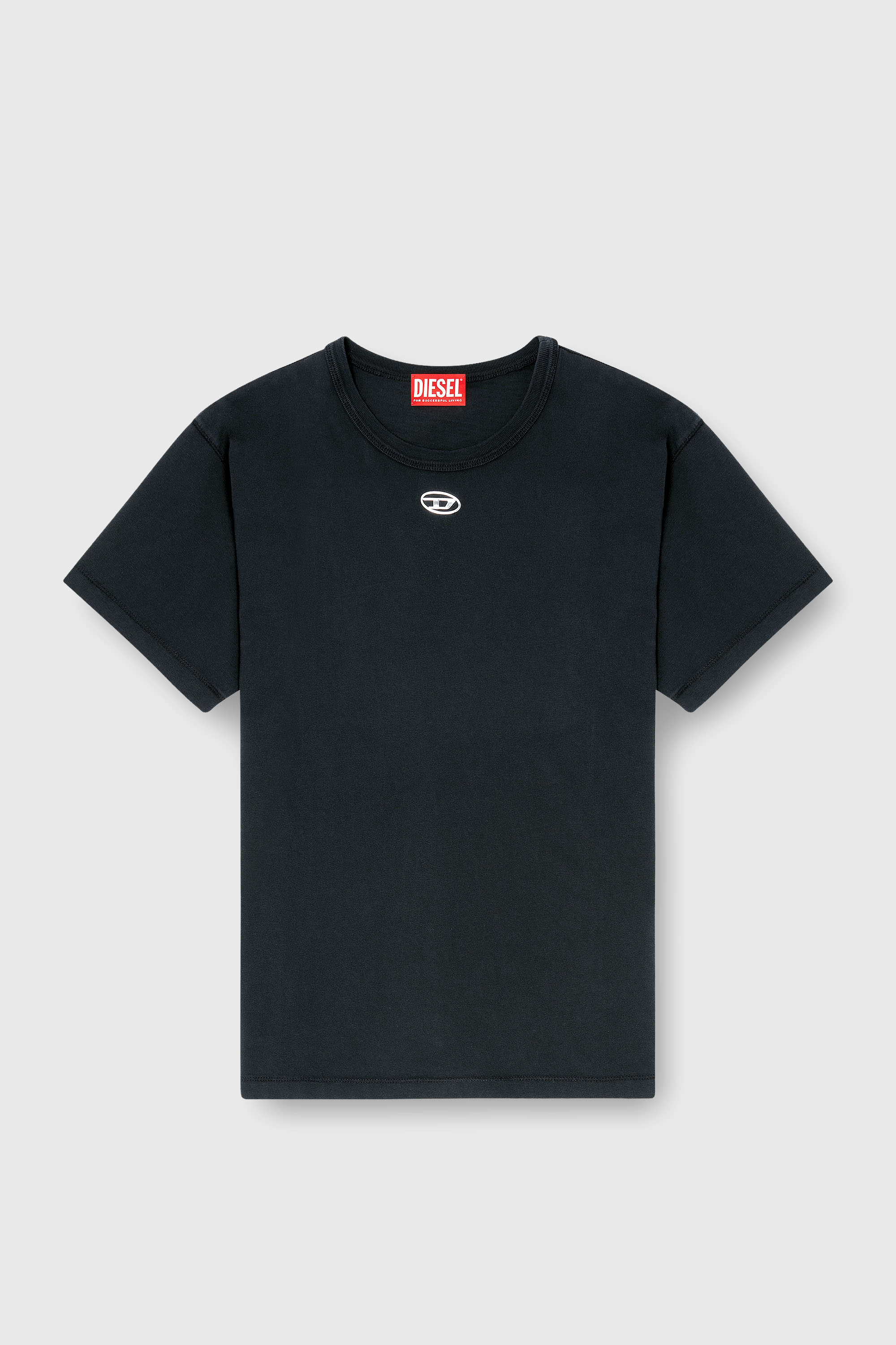 Diesel - T-NORMY-OD-S1, Woman's Cotton T-shirt with metallic Oval D in Black - 2