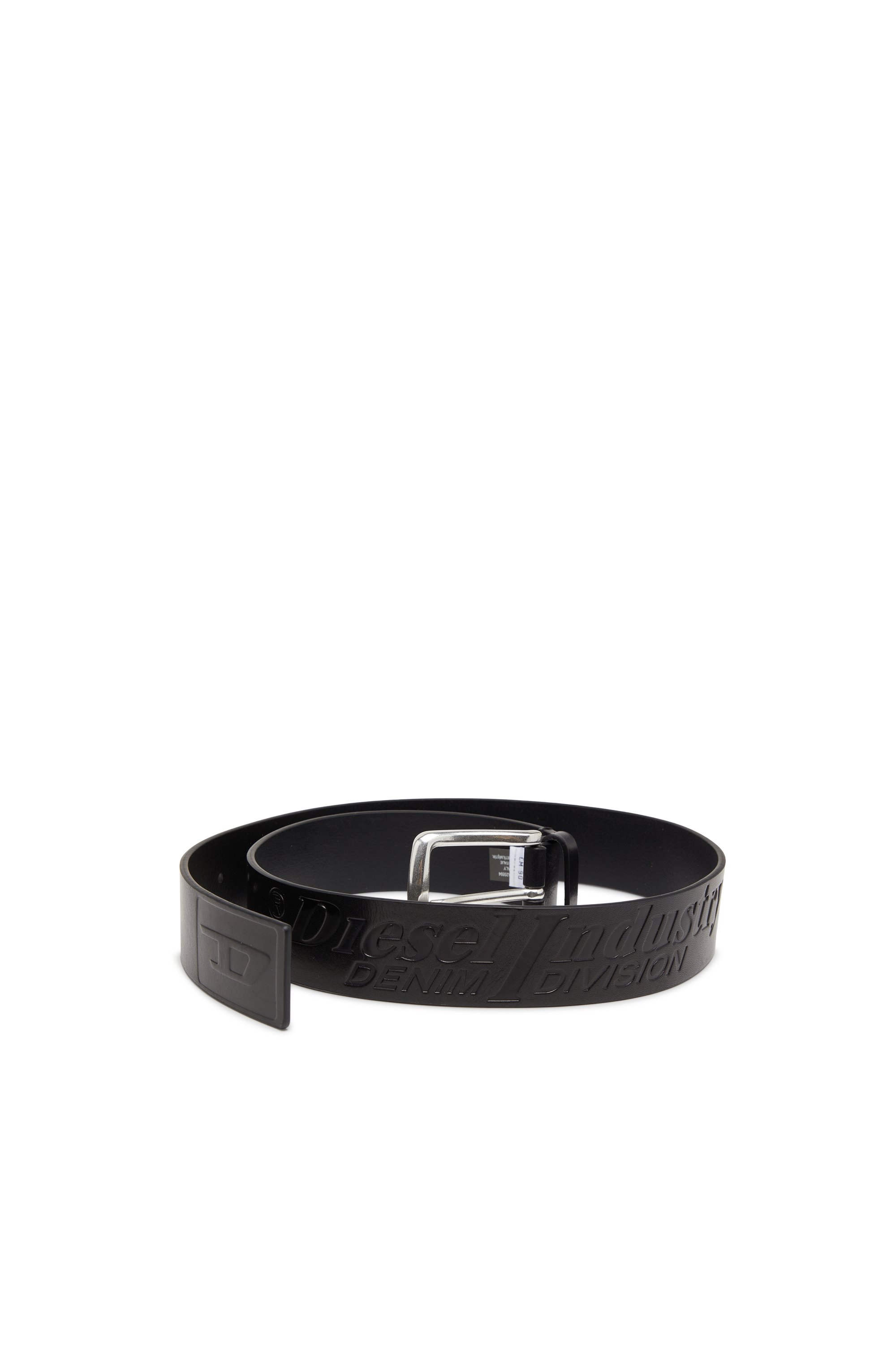 Diesel - B-FLAG-D EMBOSSED, Man's 4 cm leather belt with engraved logo in Black - 3