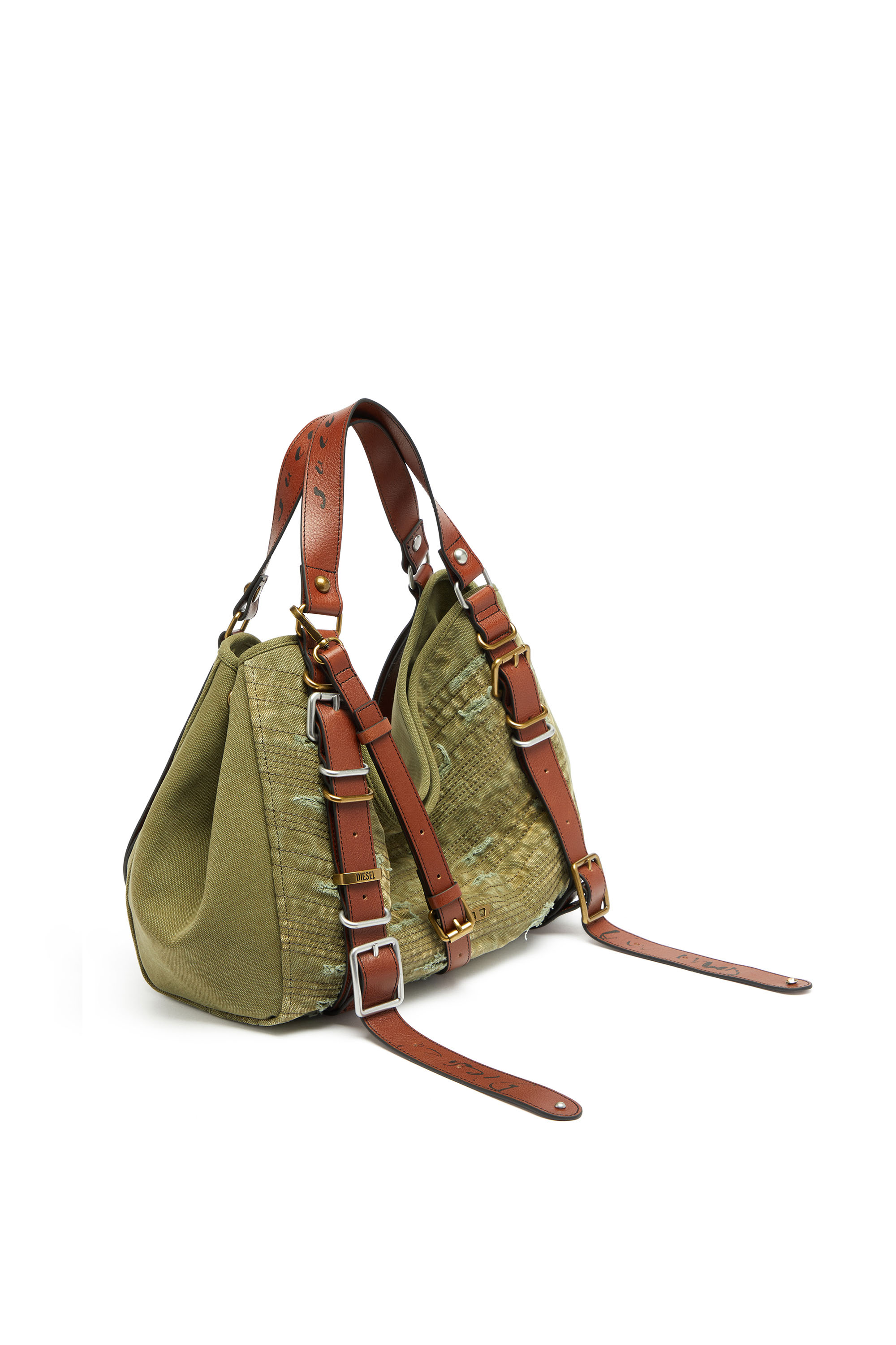 Diesel - D-ONE TOPHANDLE M, Unisex's D-One-Medium top-handle bag in distressed canvas in Military Green - 5