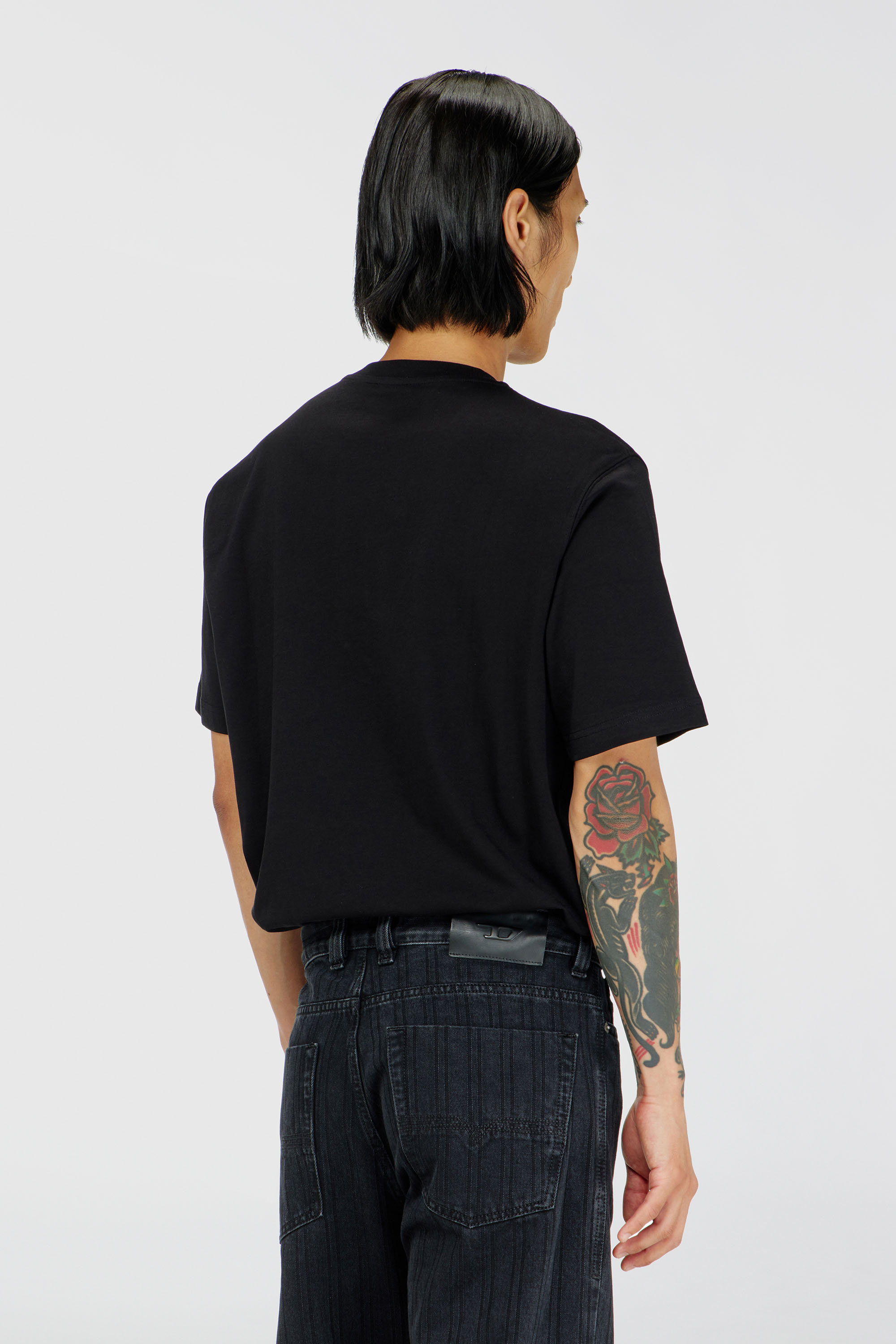 Diesel - T-JUST-OVA-T92, Man's Cotton T-shirt with tonal Diesel logo print in Black - 4