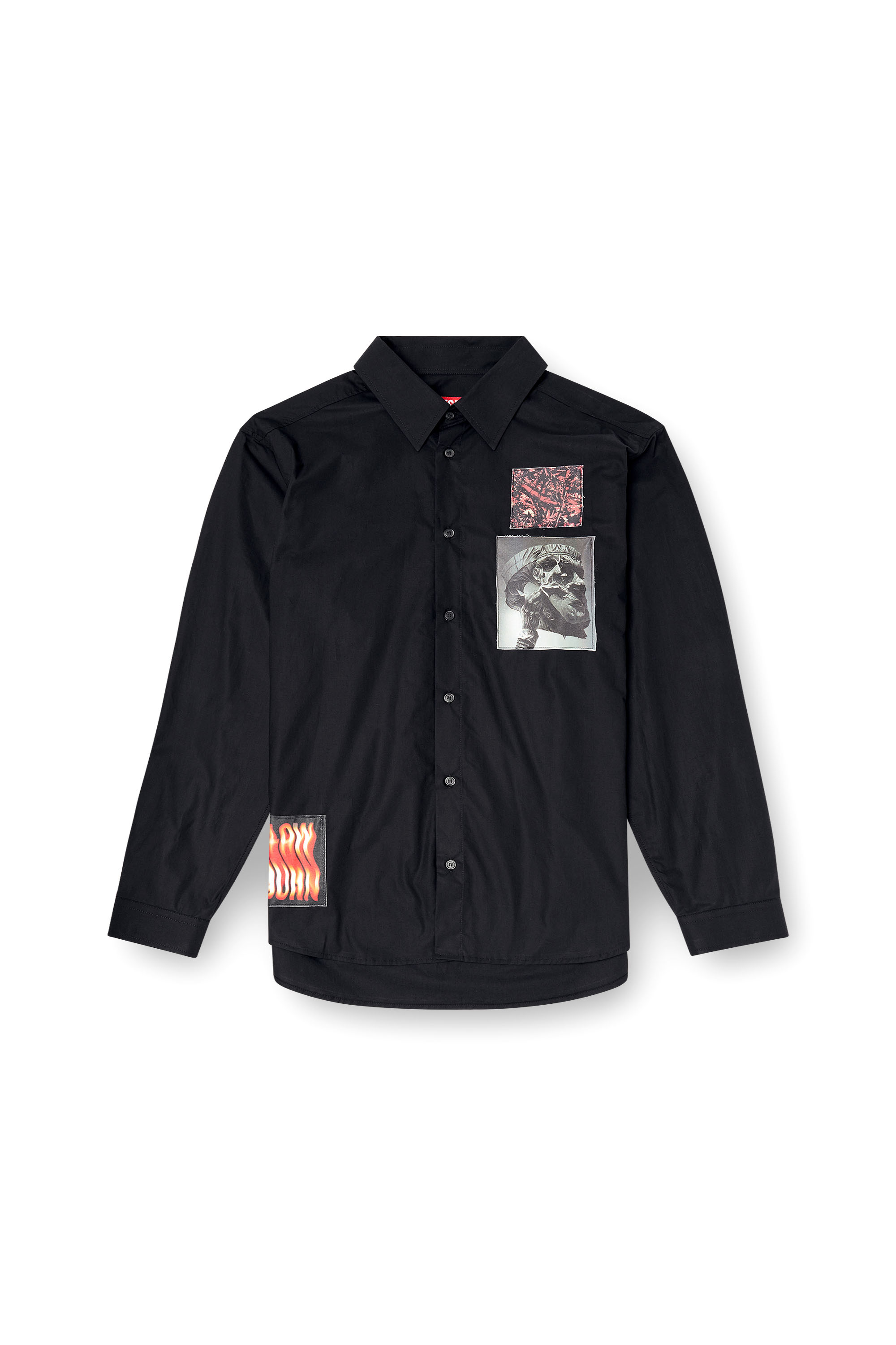 Diesel - S-HARVEY, Man's Cotton poplin shirt with patches in Black - 3