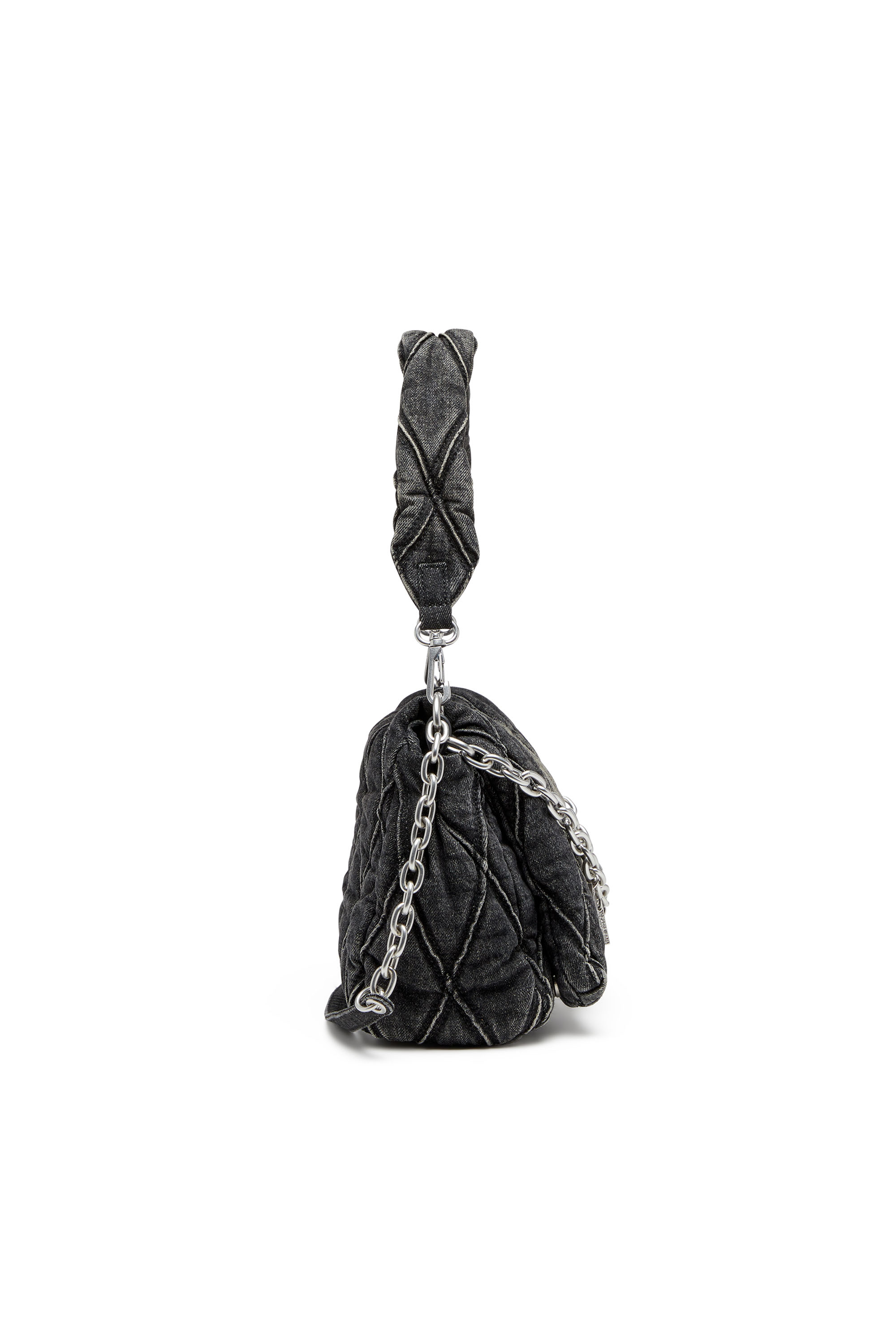 Diesel - CHARM-D SHOULDER M, Woman Charm-D M-Shoulder bag in quilted denim in Black - Image 3