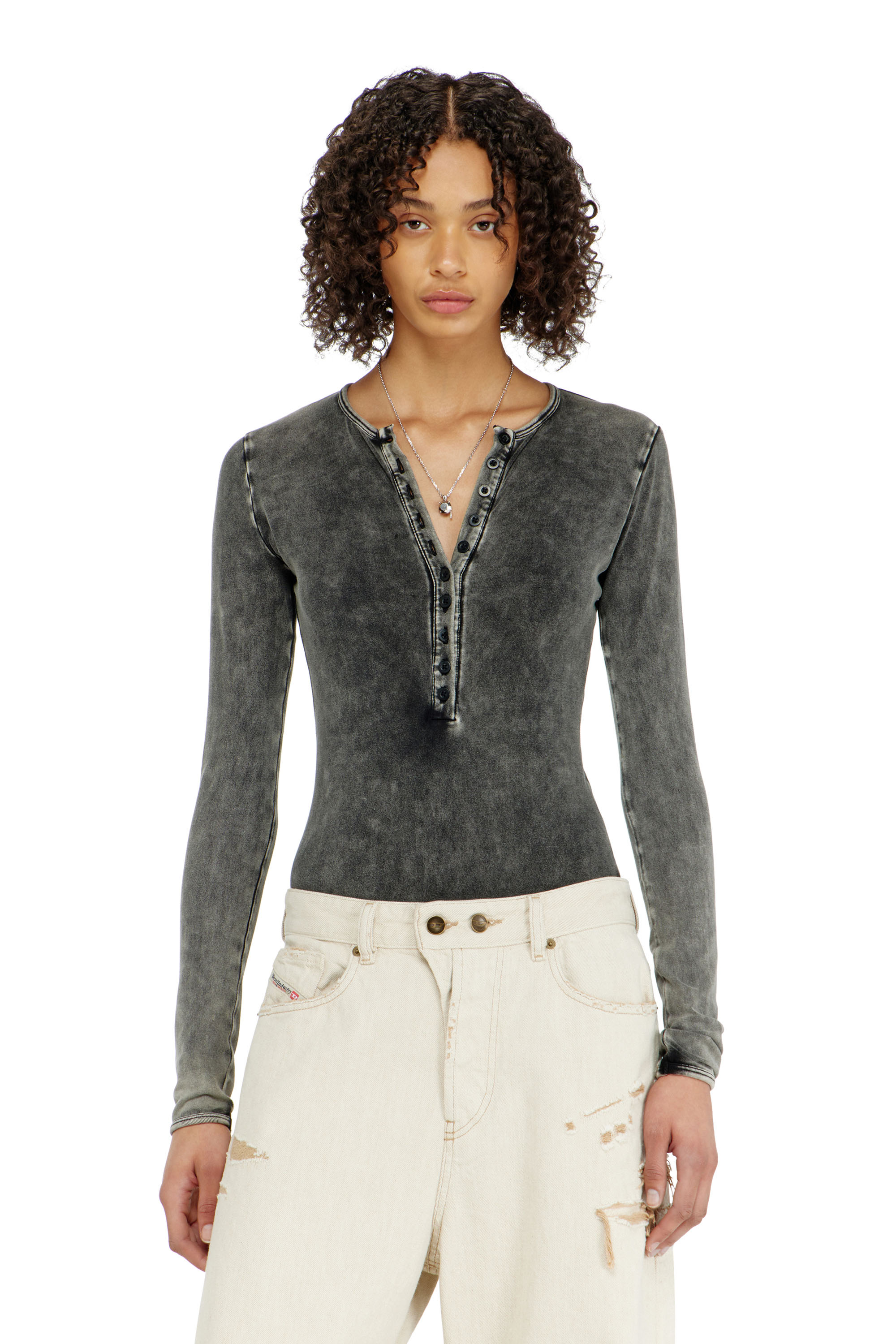 Diesel - FRESYA-DNM, Woman's Cotton bodysuit with buttoned front in null - 1