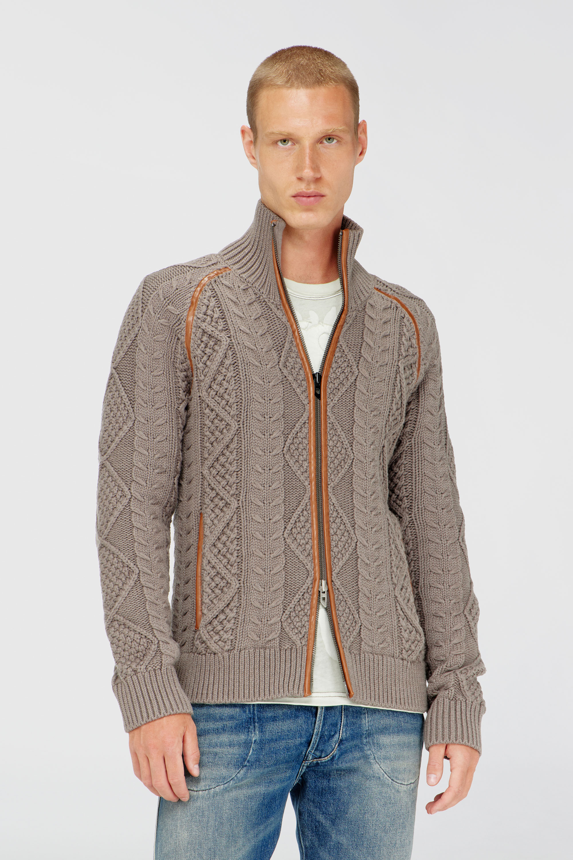 Diesel - K-INOKI, Man's Zip cardigan in cable knit in Grey - 2