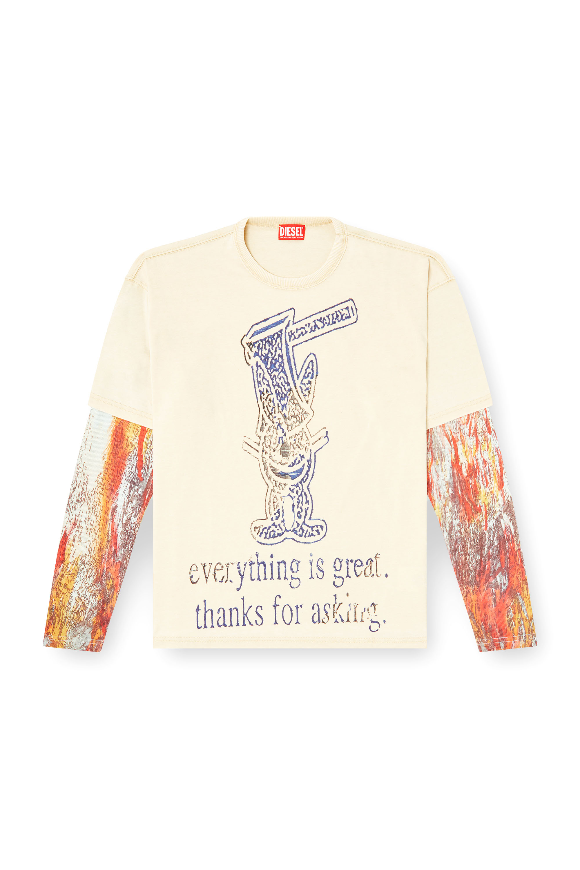 Diesel - T-BOXT-DB-LS-RIB-T1, Man's Long-sleeve T-shirt with layered effect in Beige - 3