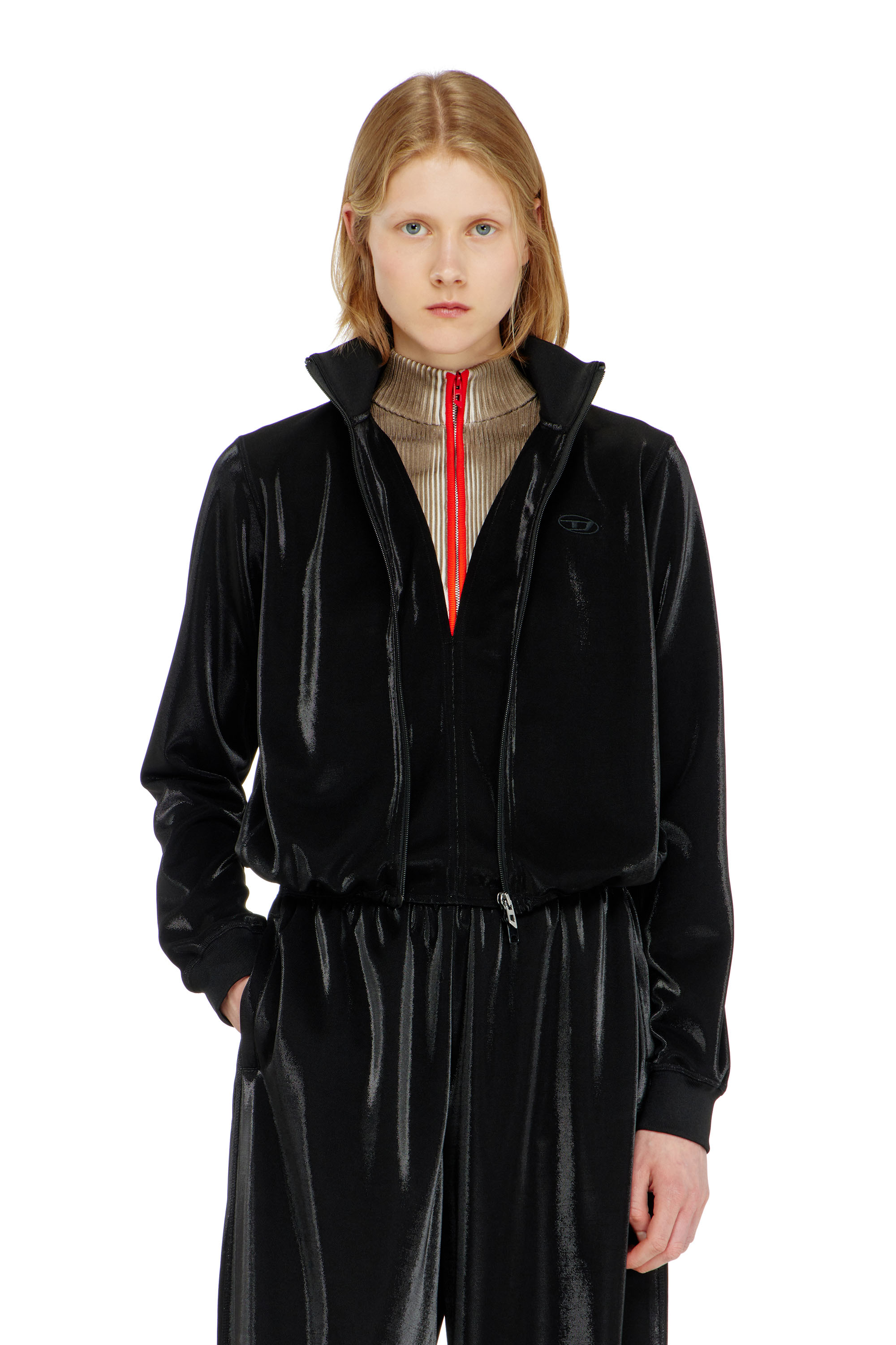 Diesel - F-ROSY, Woman's Zipped sweatshirt with shiny piquet effect in null - 1