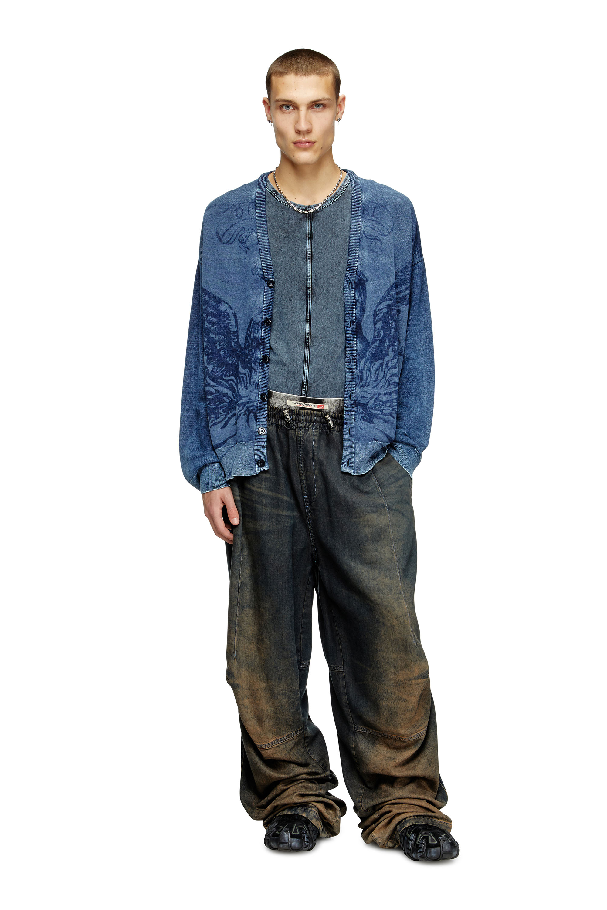 Diesel - K-FENICAR, Man's Indigo cardigan with Phoenix logo in Blue - 2