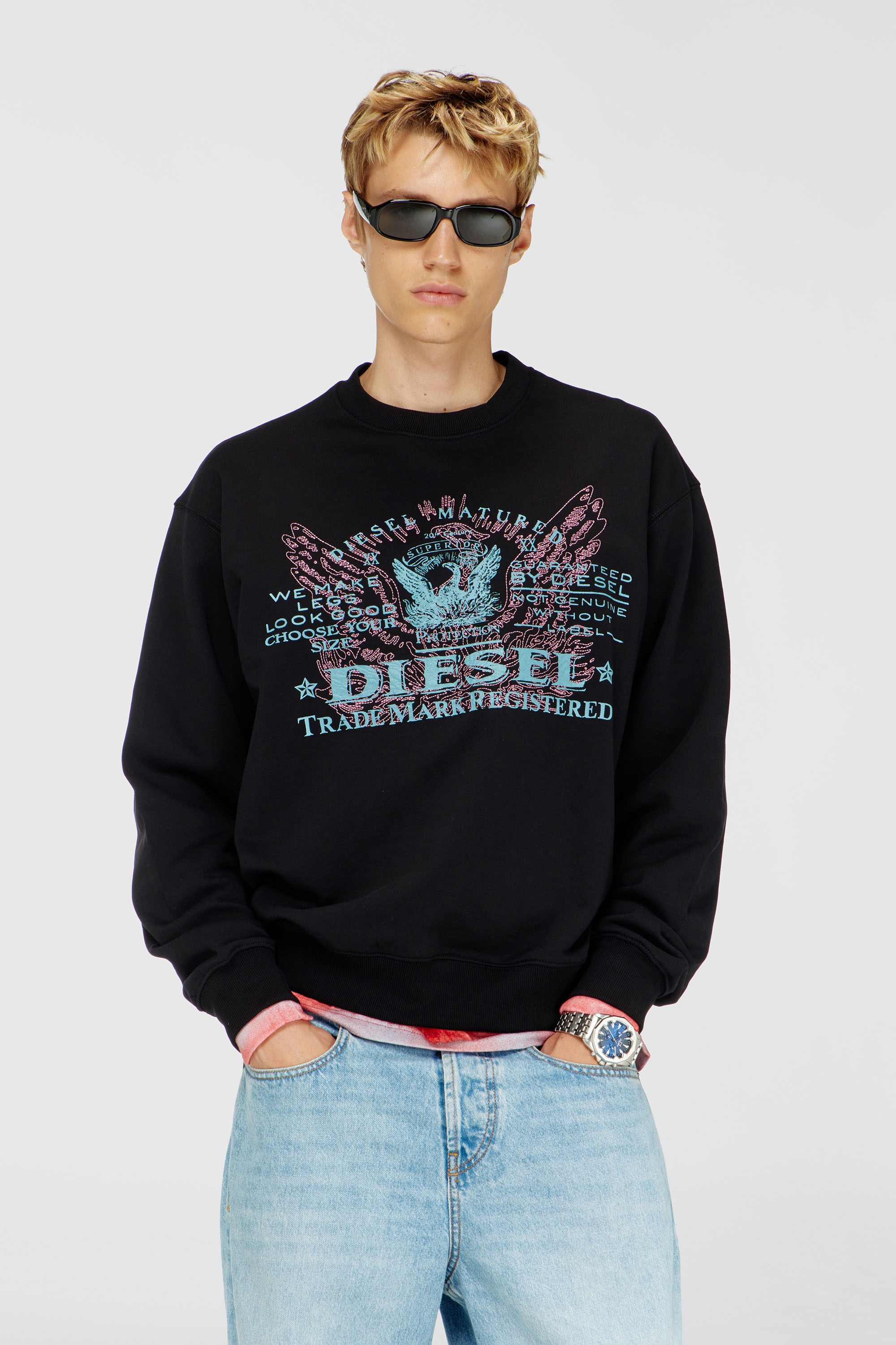 Diesel - S-LUK-R-FEN-T92, Man's Cotton sweatshirt with graphic print in Black - 1