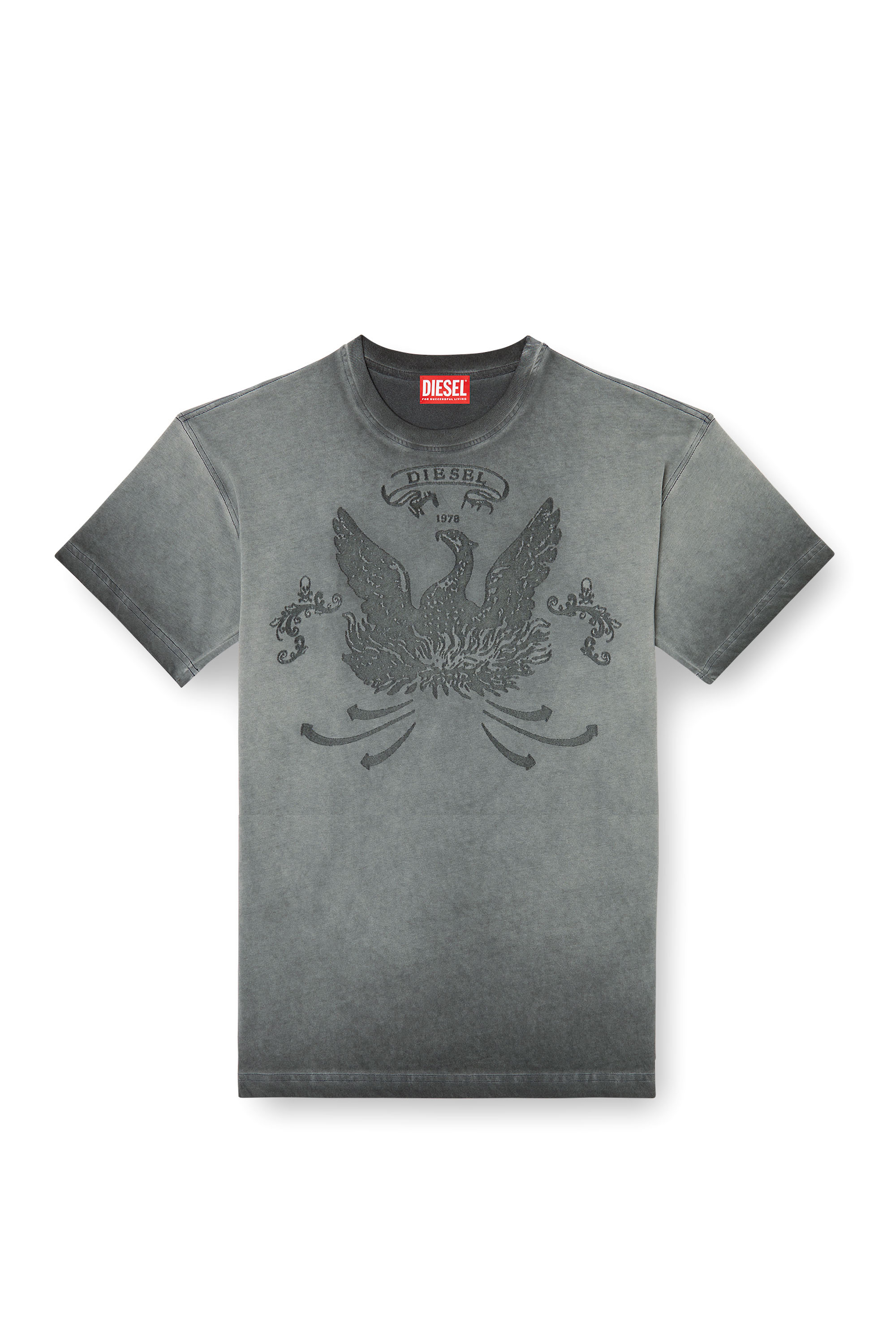 Diesel - T-NORM-T9, Man's T-shirt with phoenix devoré in Grey - 3