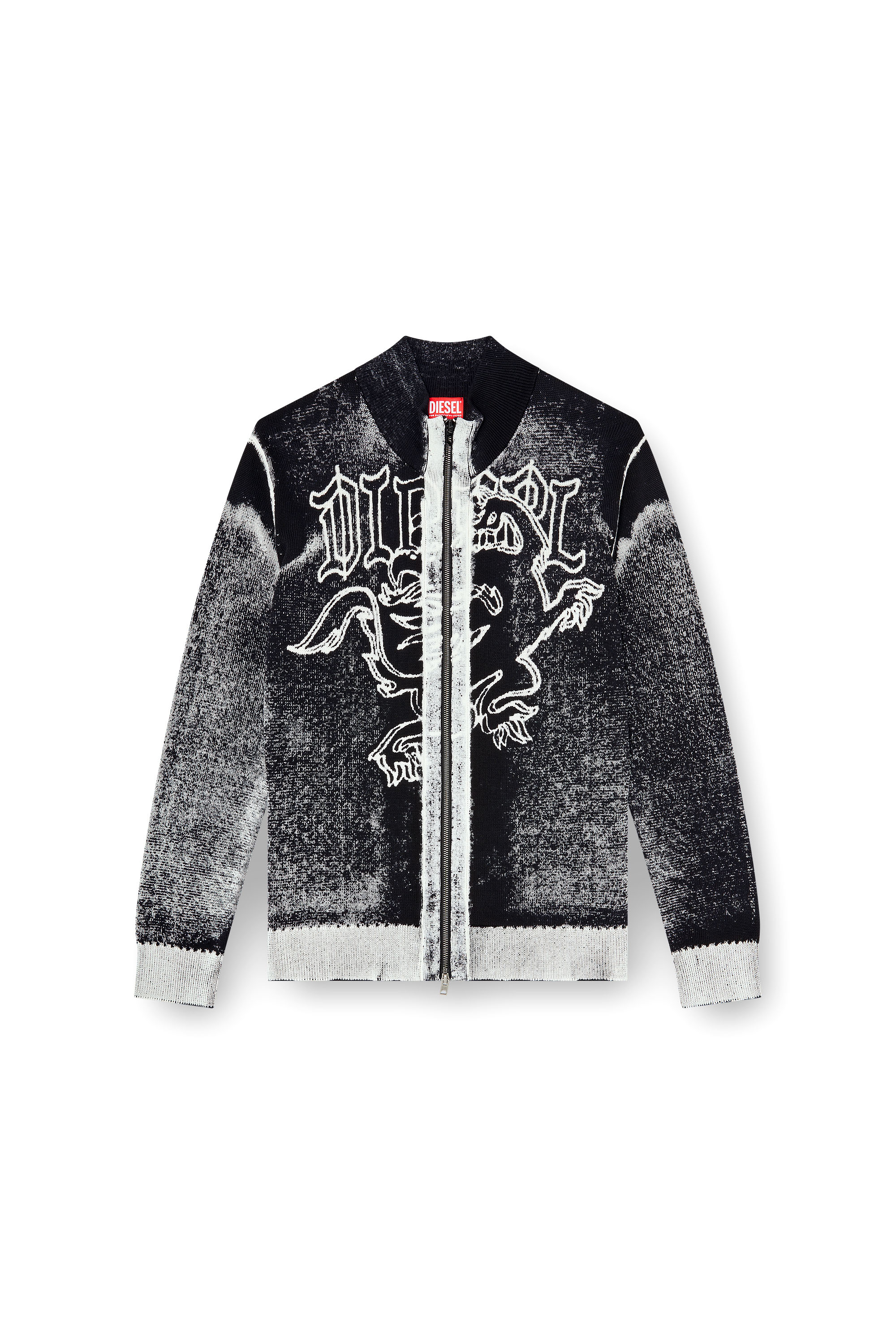 Diesel - K-LAUROS, Man's Treated zip cardigan with griffin motif in Black/White - 3