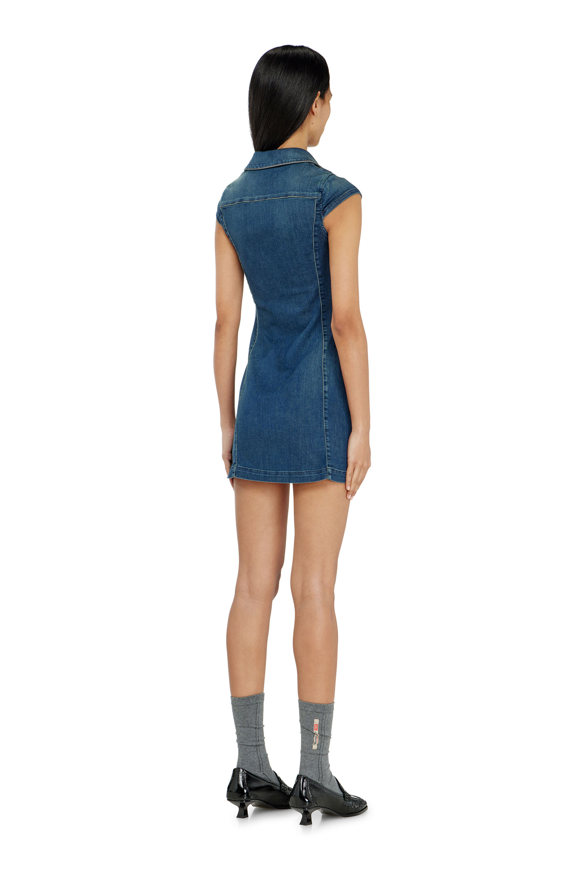 Diesel - DE-LORVYN-S, Woman's Denim shirt dress with full zip in Medium blue - 3