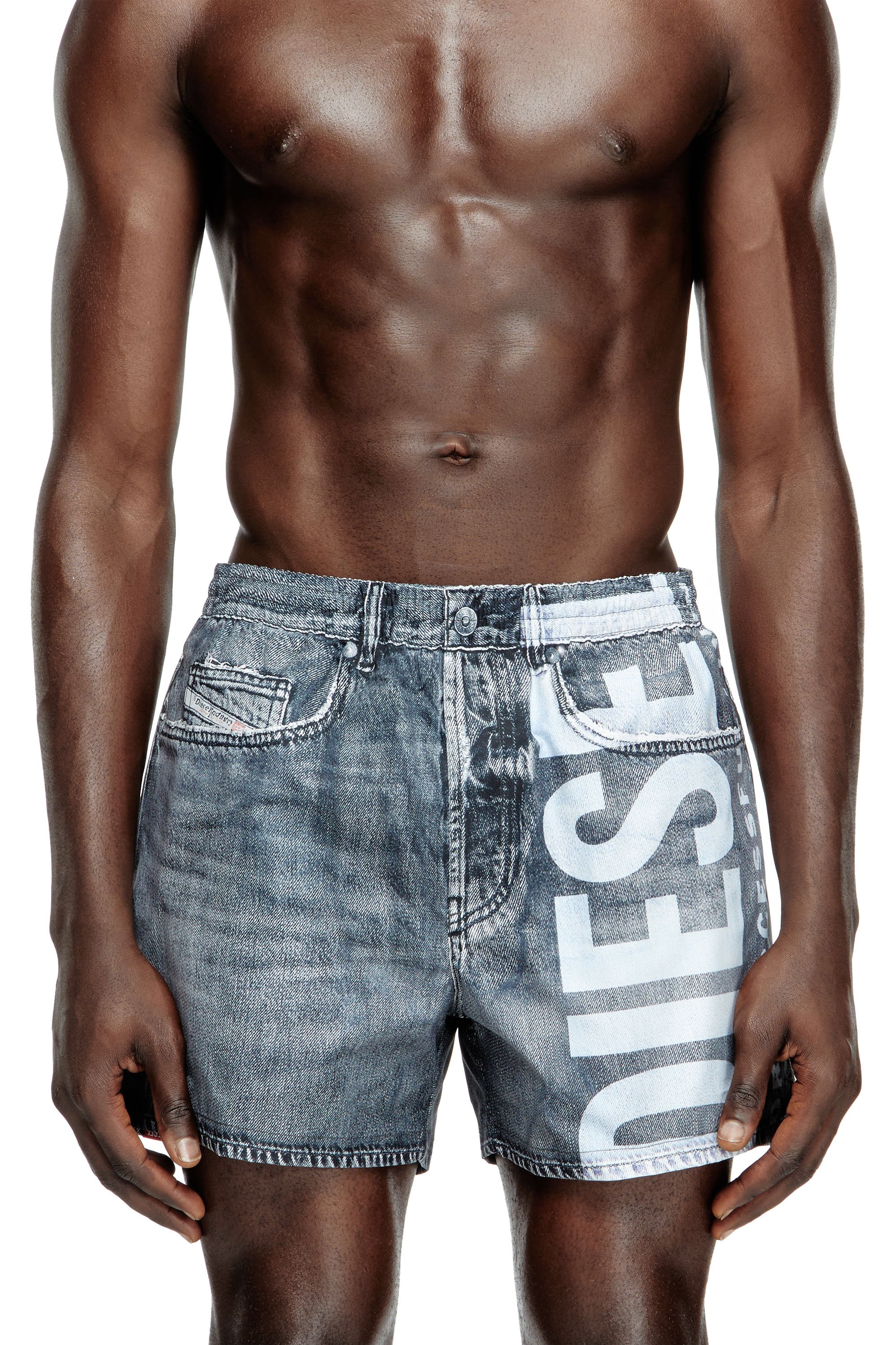 Diesel - KEN-37-DNM, Man's Mid-length trompe l'oeil-denim swim shorts in Grey - 2