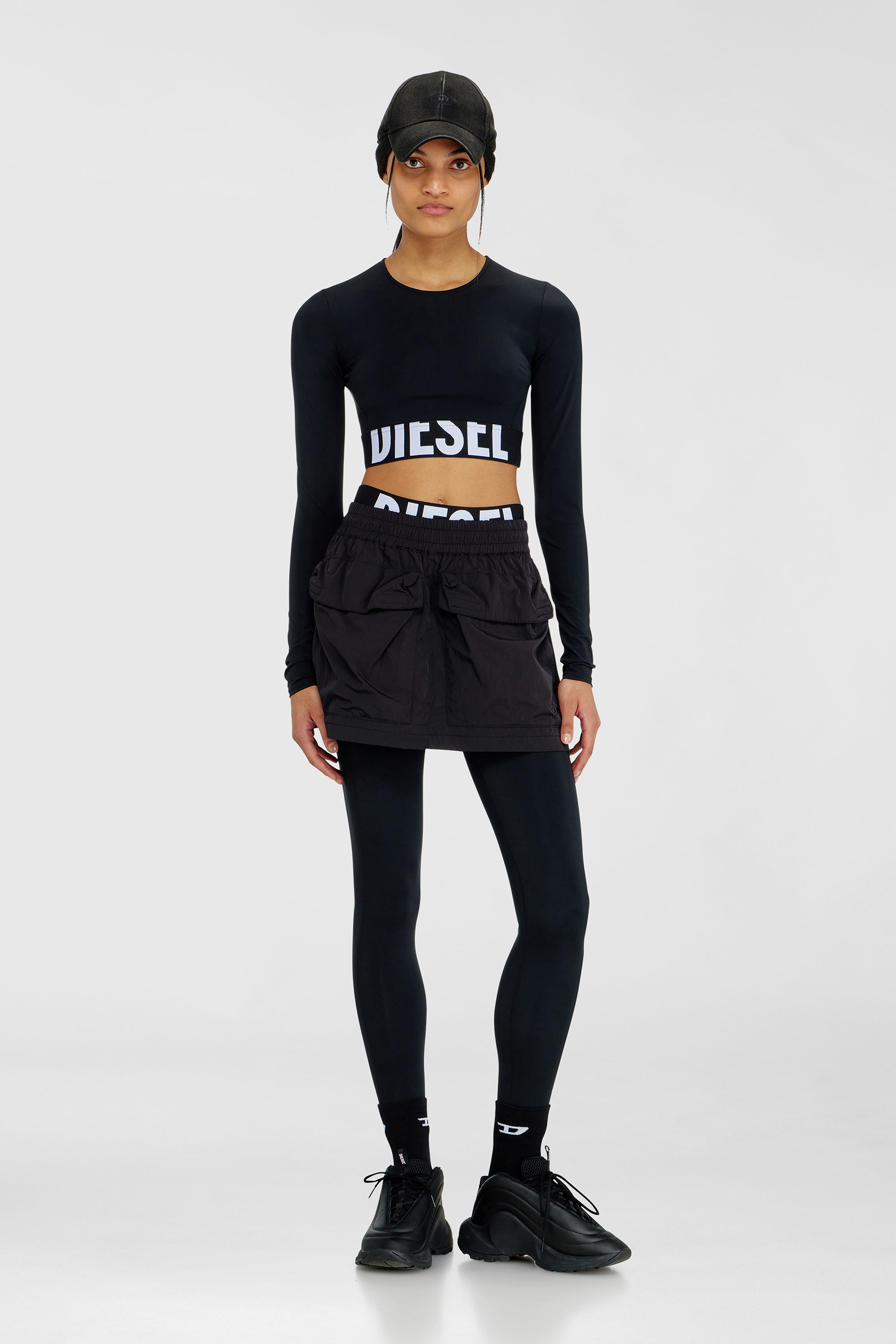 Diesel - ADELINE-D-POP, Woman's Microfibre leggings with cut-off logo in Black - 5
