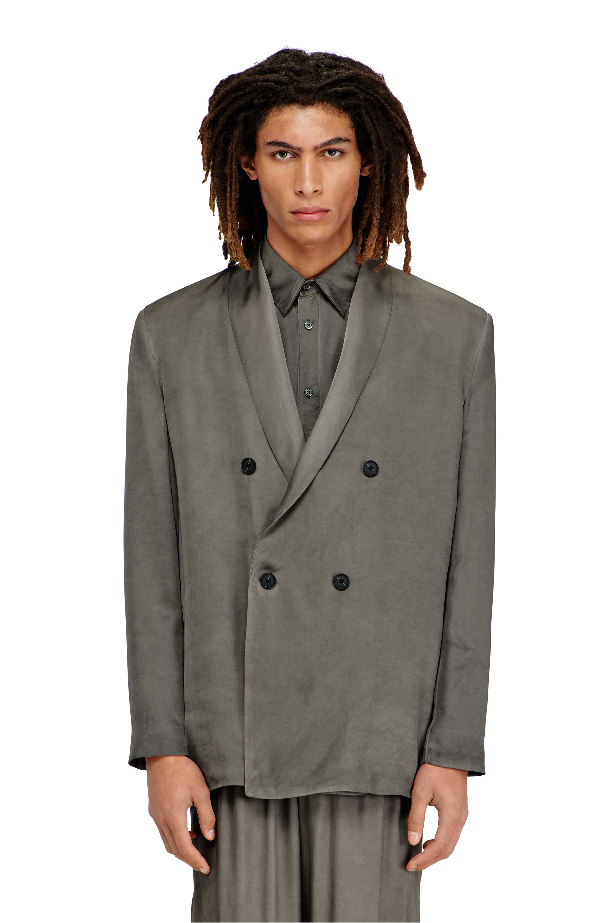 Diesel - J-ARMAN-ALBG, Man's Blazer in treated fluid viscose in Dark grey - 3