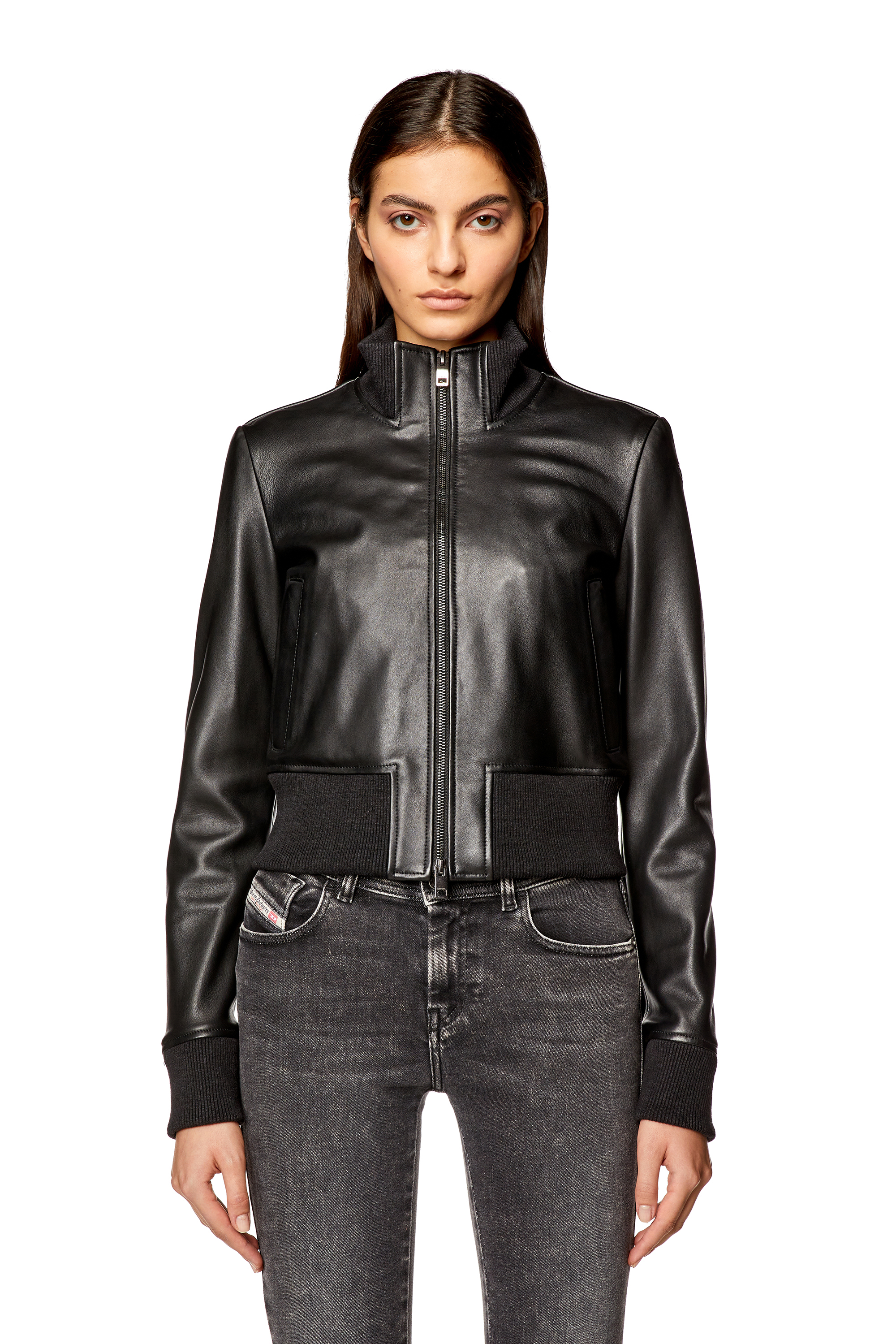 Diesel - L-HUNG, Woman's Bomber jacket in waxed leather in Black - 6