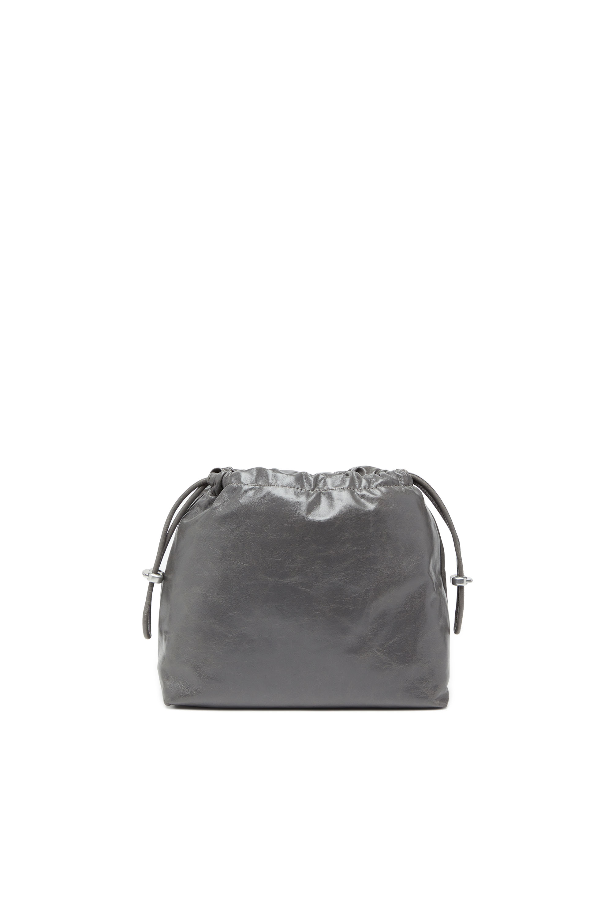 Diesel - SCRUNCH-D BUCKET, Woman's Bucket bag in shiny wrinkled leather in Grey - 2