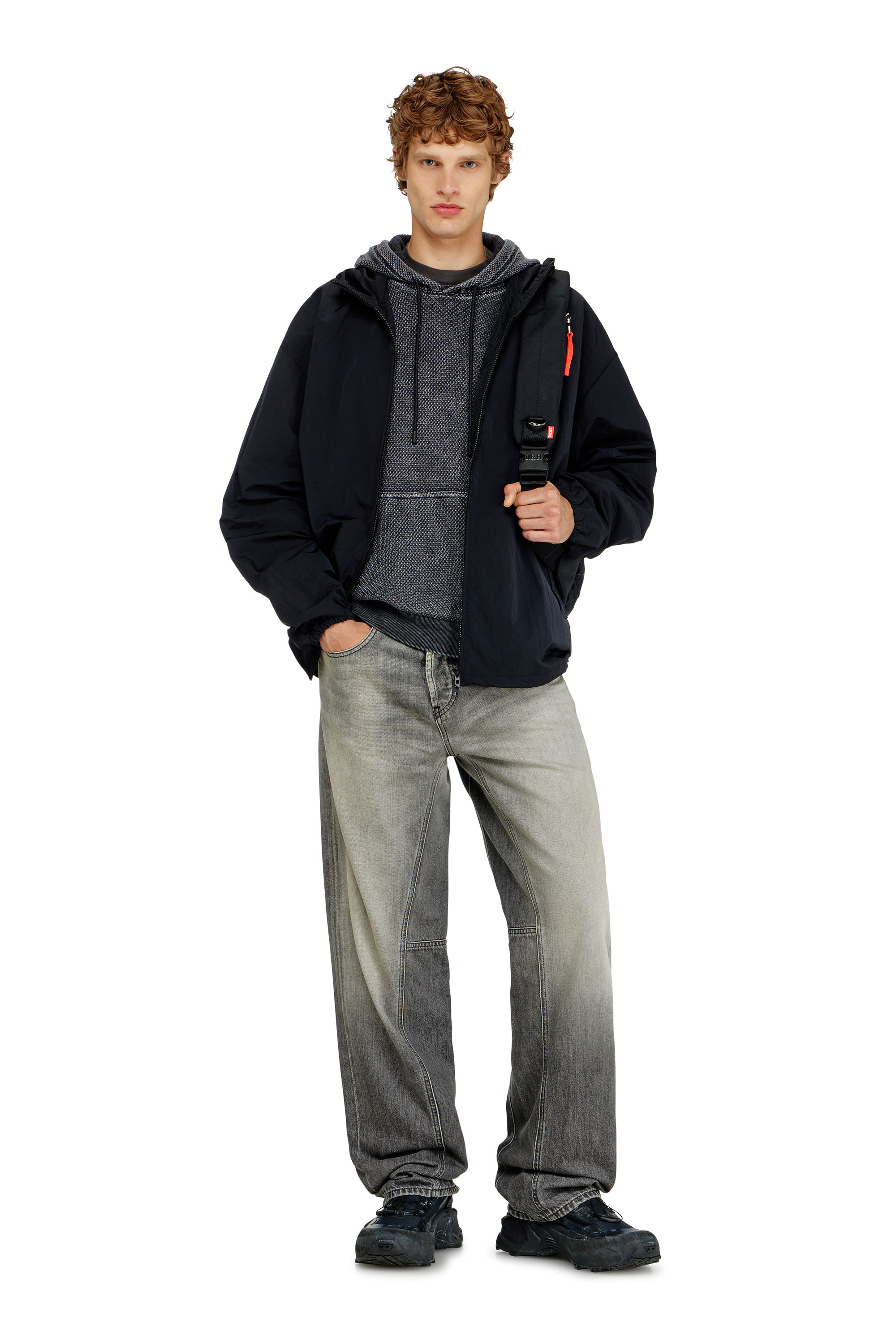 Diesel - S-NORM-HOOD-AA1, Man's Hoodie in textured cotton mesh in Dark grey - 2