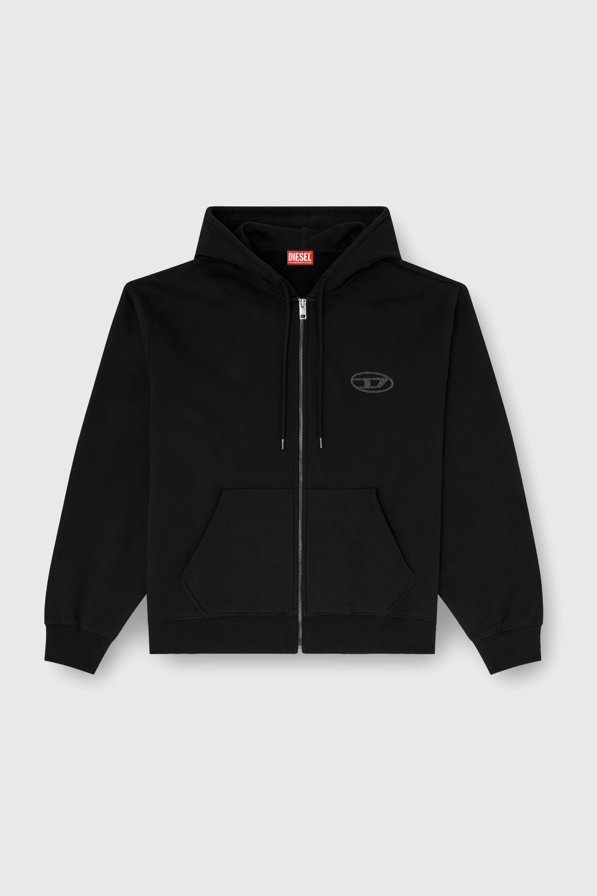 Diesel - S-LUK-HZ-T92, Man's Cotton hoodie with tonal Oval D logo embroidery in Black - 2