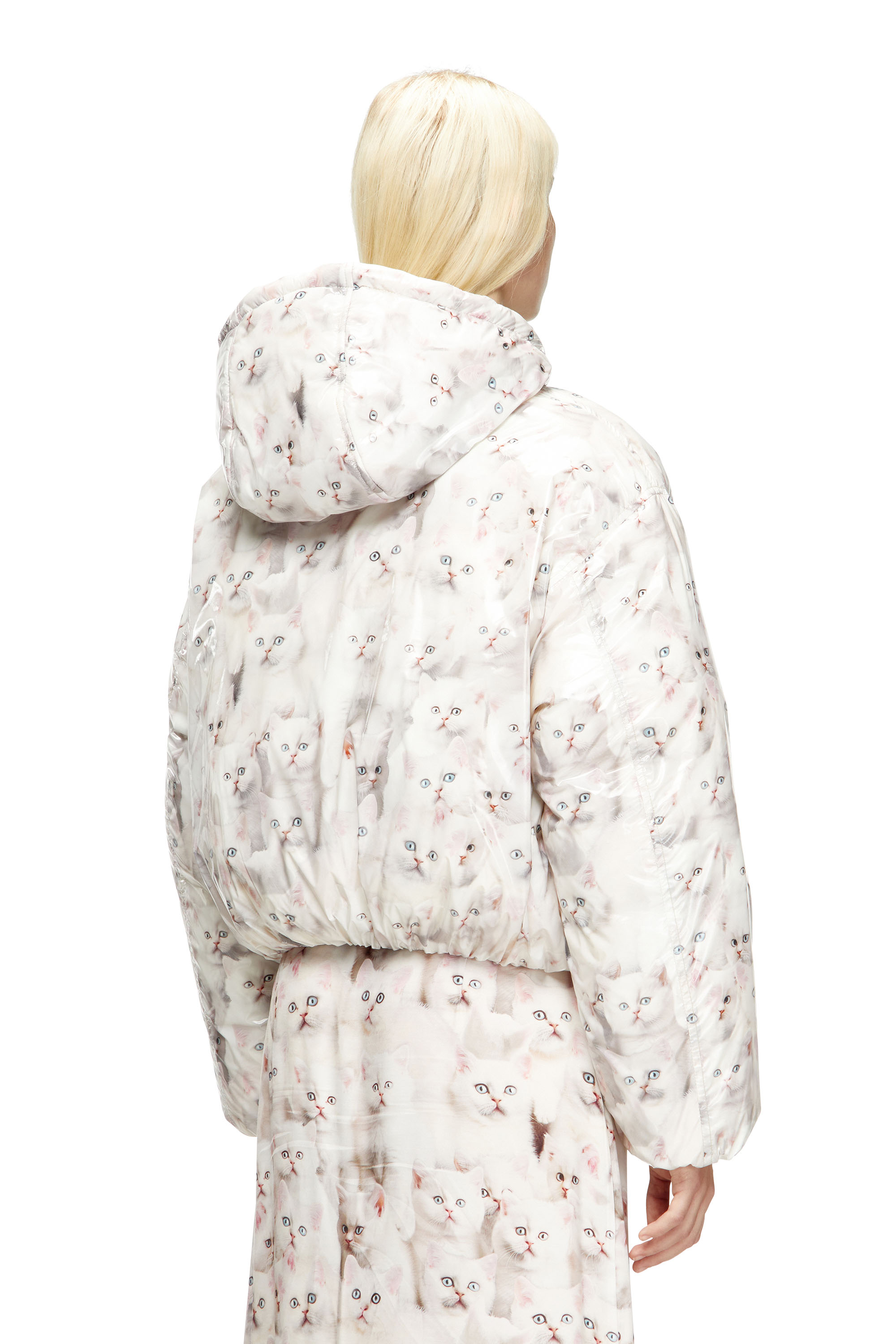 W-INNER-R1, White Diesel - W-INNER-R1, Woman's Padded jacket with cat print in White - 4