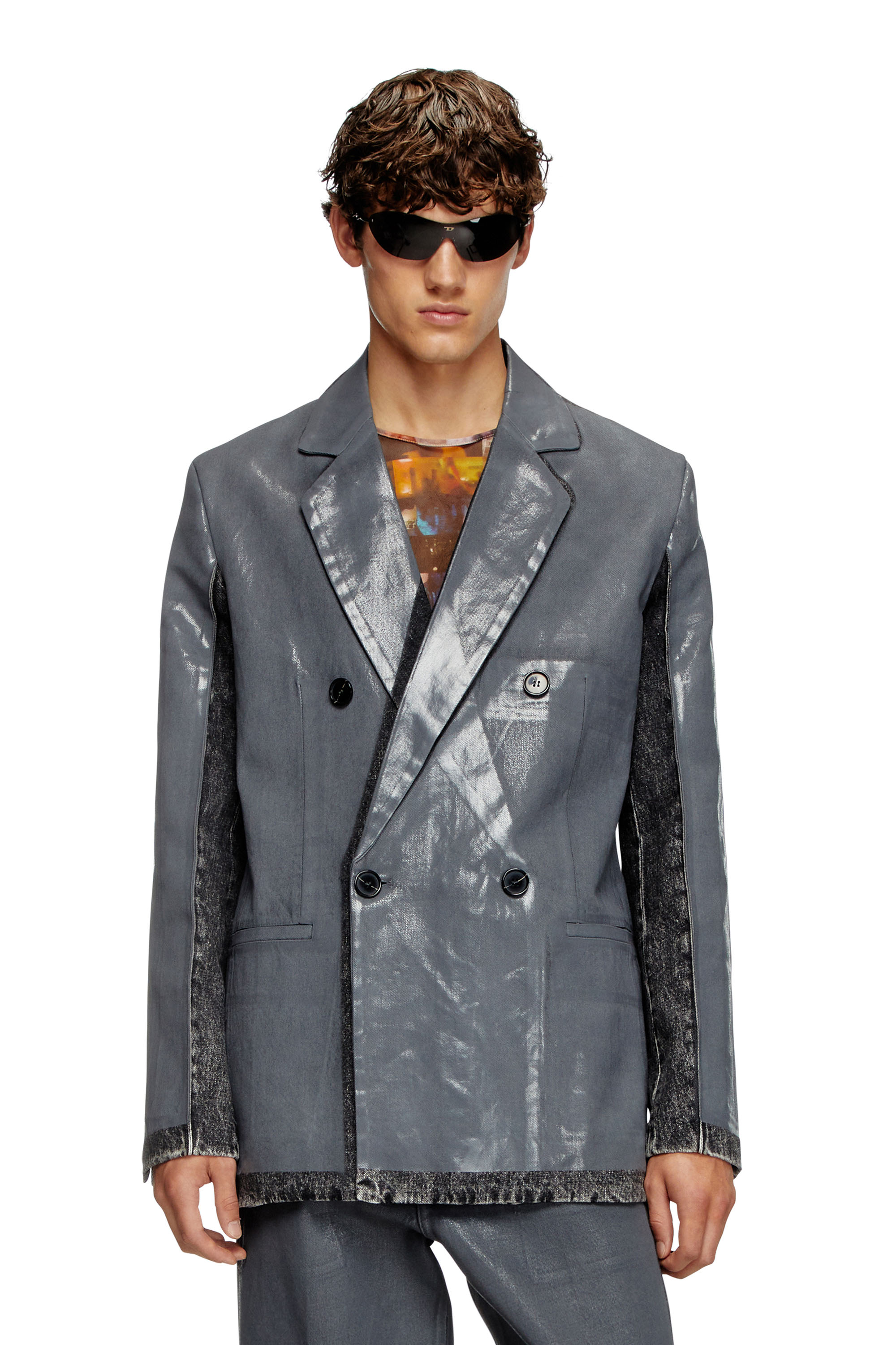 Diesel - D-KOT-FSF, Man's Denim blazer with half coating in Grey/Black - 1