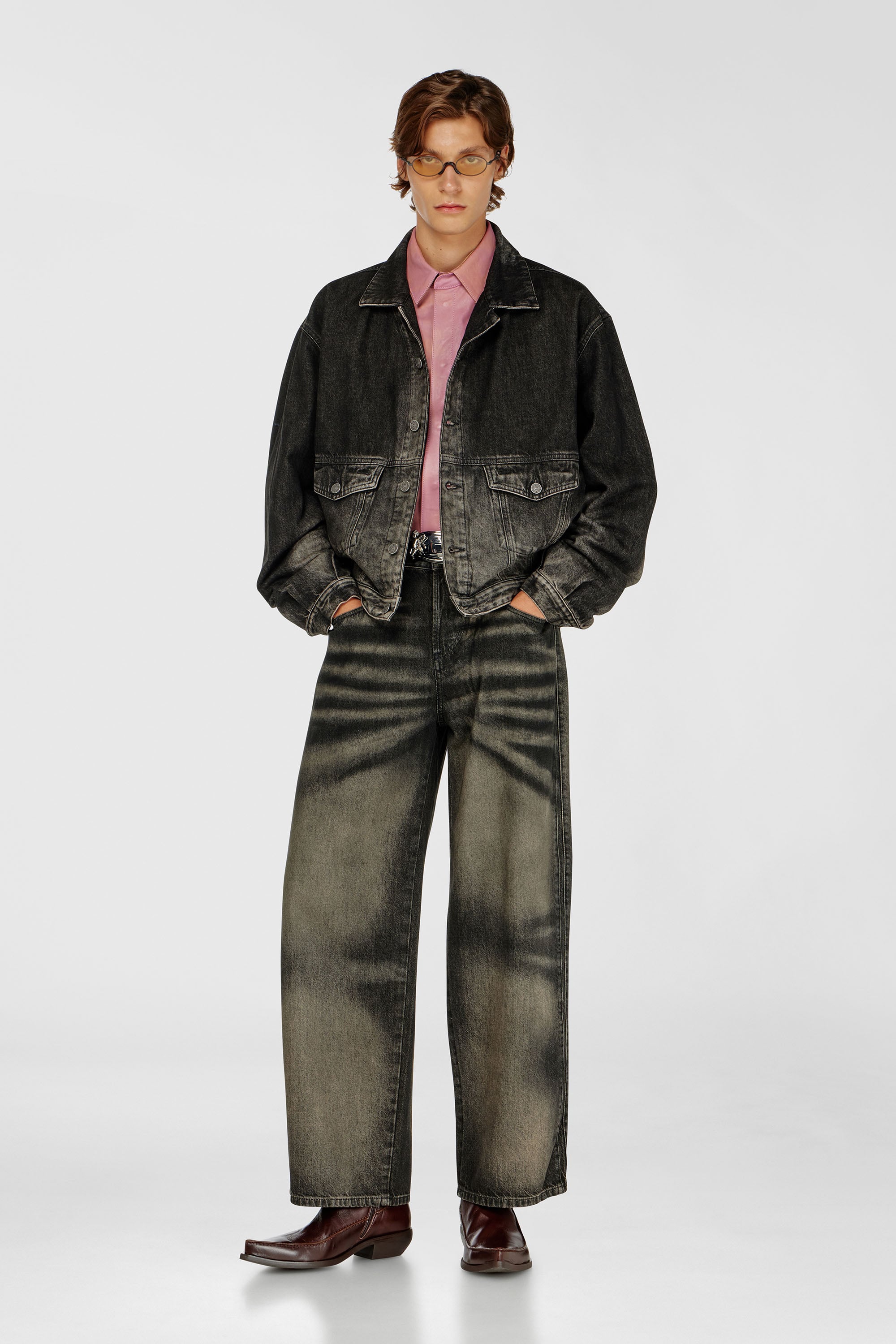 Diesel - D-MORGHI-FSJ, Man's Trucker jacket in dirty-effect denim in Black - 2