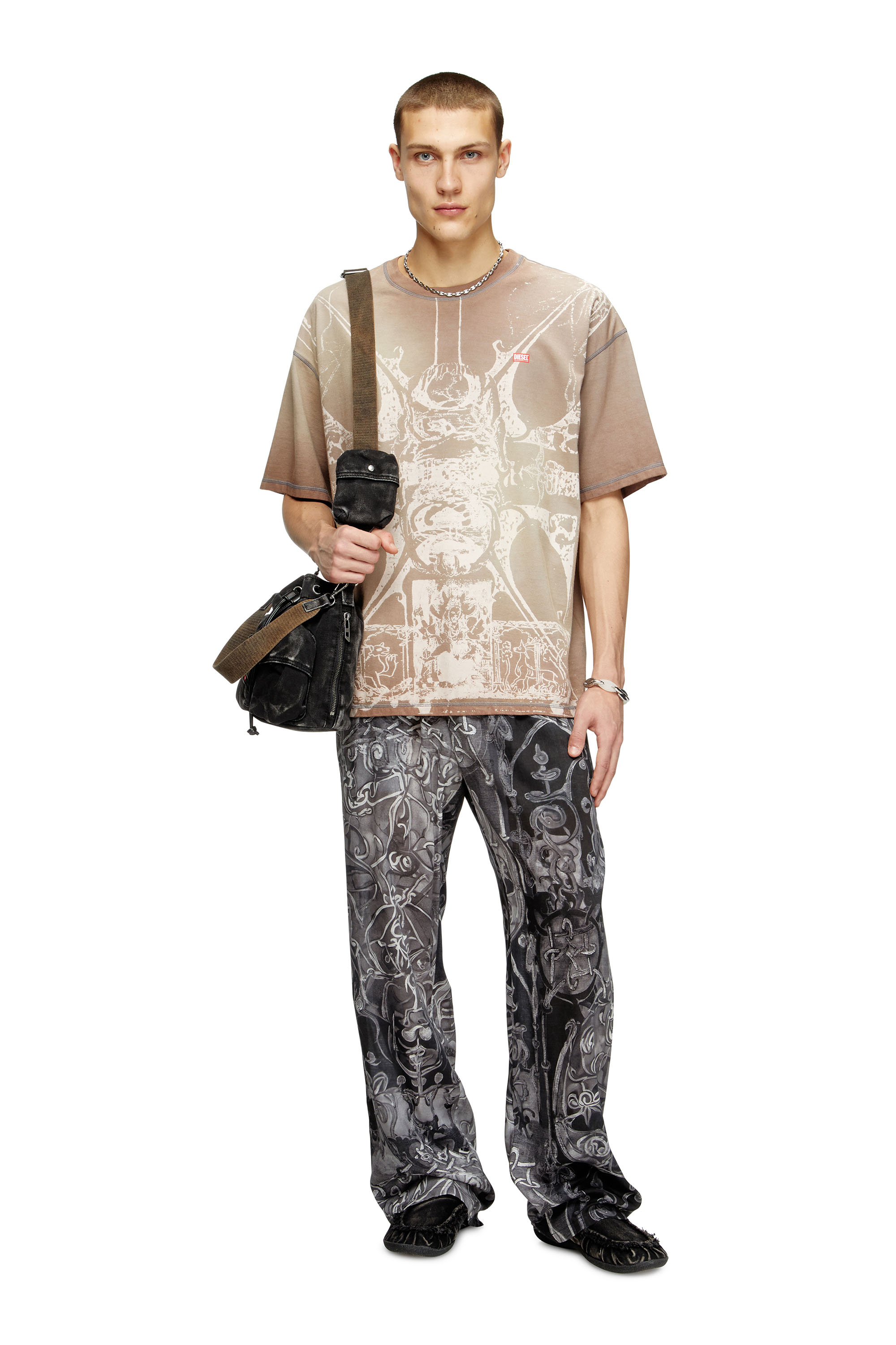 Diesel - T-BOXT-T13, Man's T-shirt with tonal medieval print in Light Brown - 1