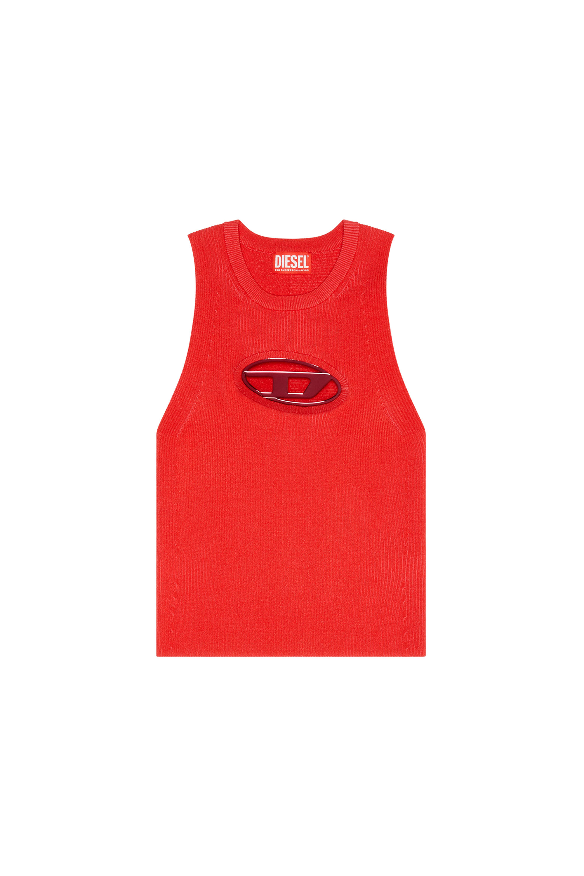 Diesel - M-ONERVA-TOP, Woman Cut-out knit top with logo plaque in Red - Image 4