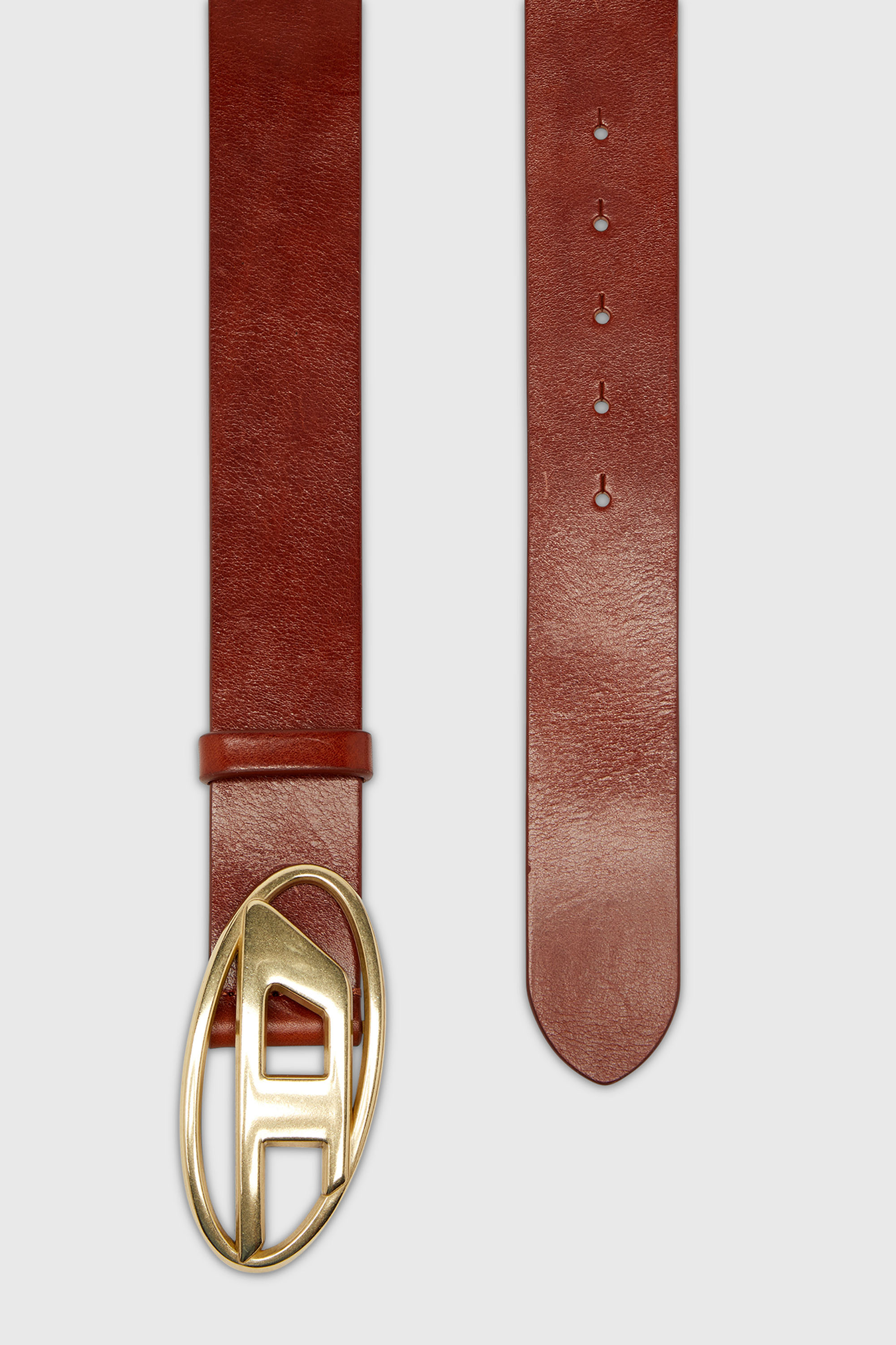 Diesel - B-1DR W, Unisex's 4 cm leather belt with Oval D buckle in Brown/Gold - 2