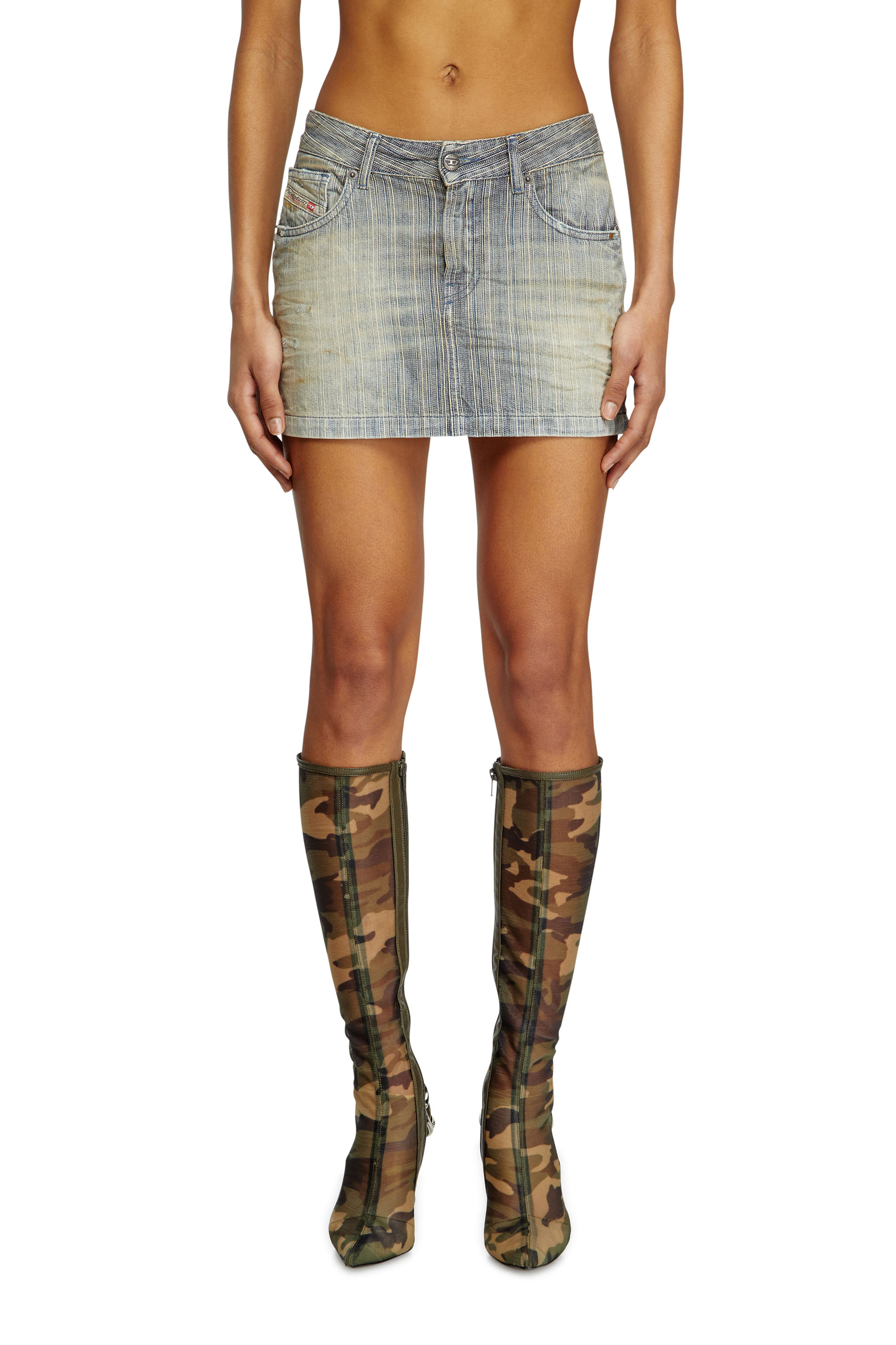 Diesel - DE-RON, Woman's Mini skirt in striped indigo denim in Medium blue - 3